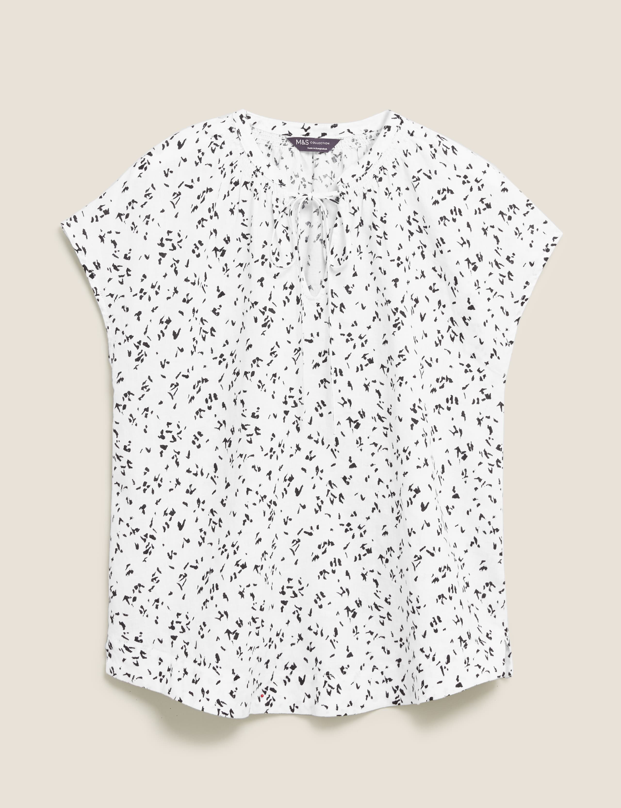 Pure Linen Printed Tie Neck Shell Top 2 of 5