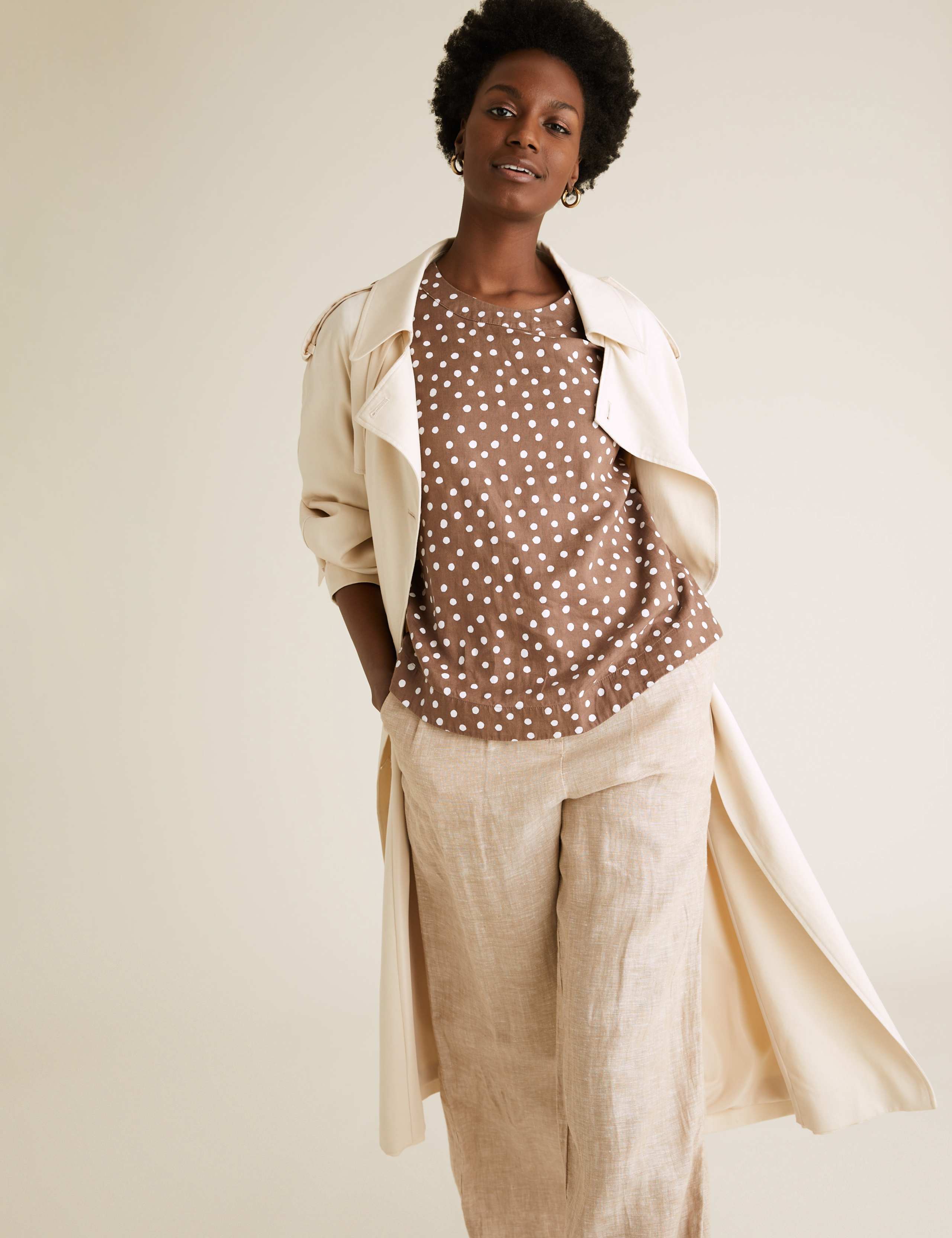 Pure Linen Polka Dot Short Sleeve Top 1 of 6