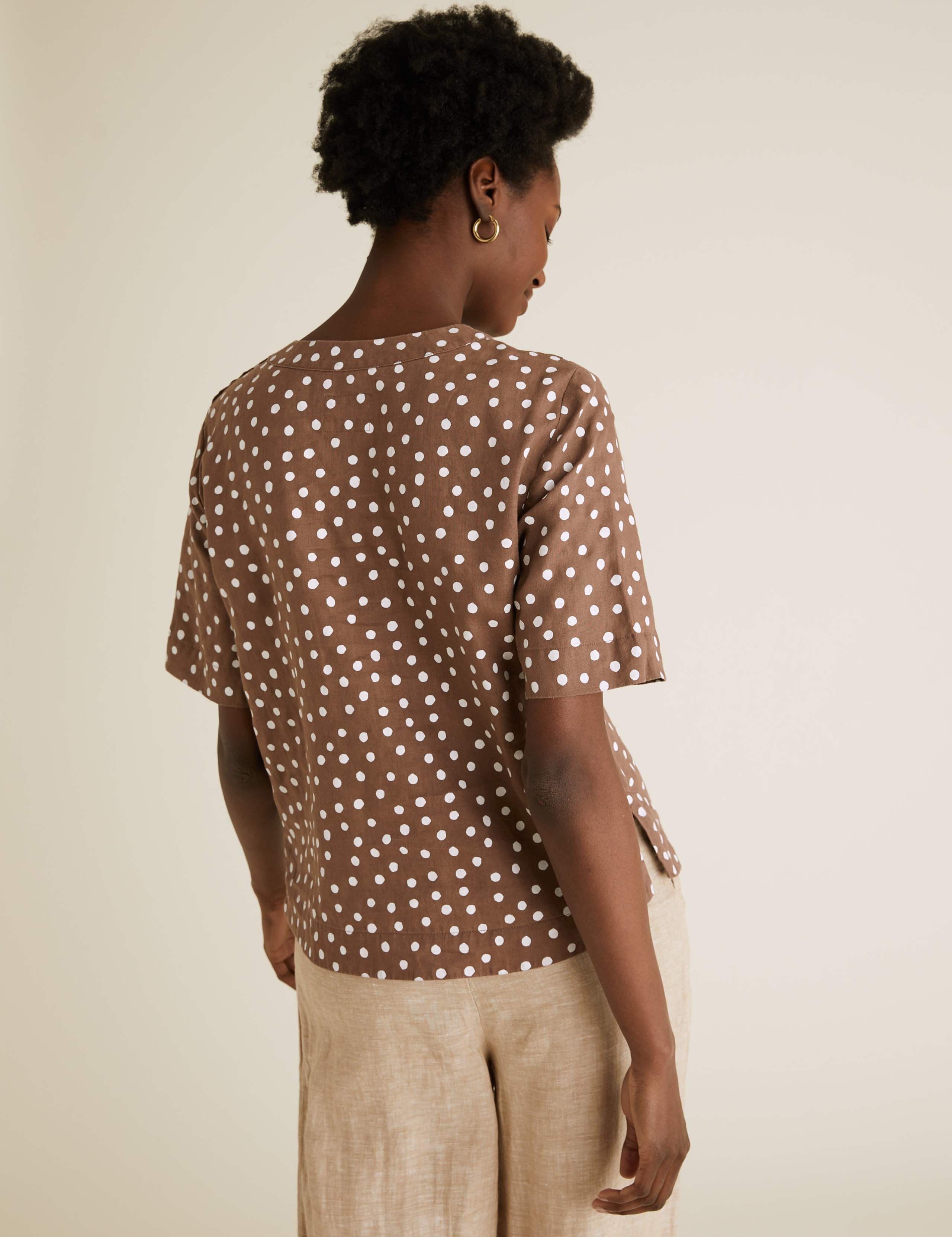 Pure Linen Polka Dot Short Sleeve Top 5 of 6