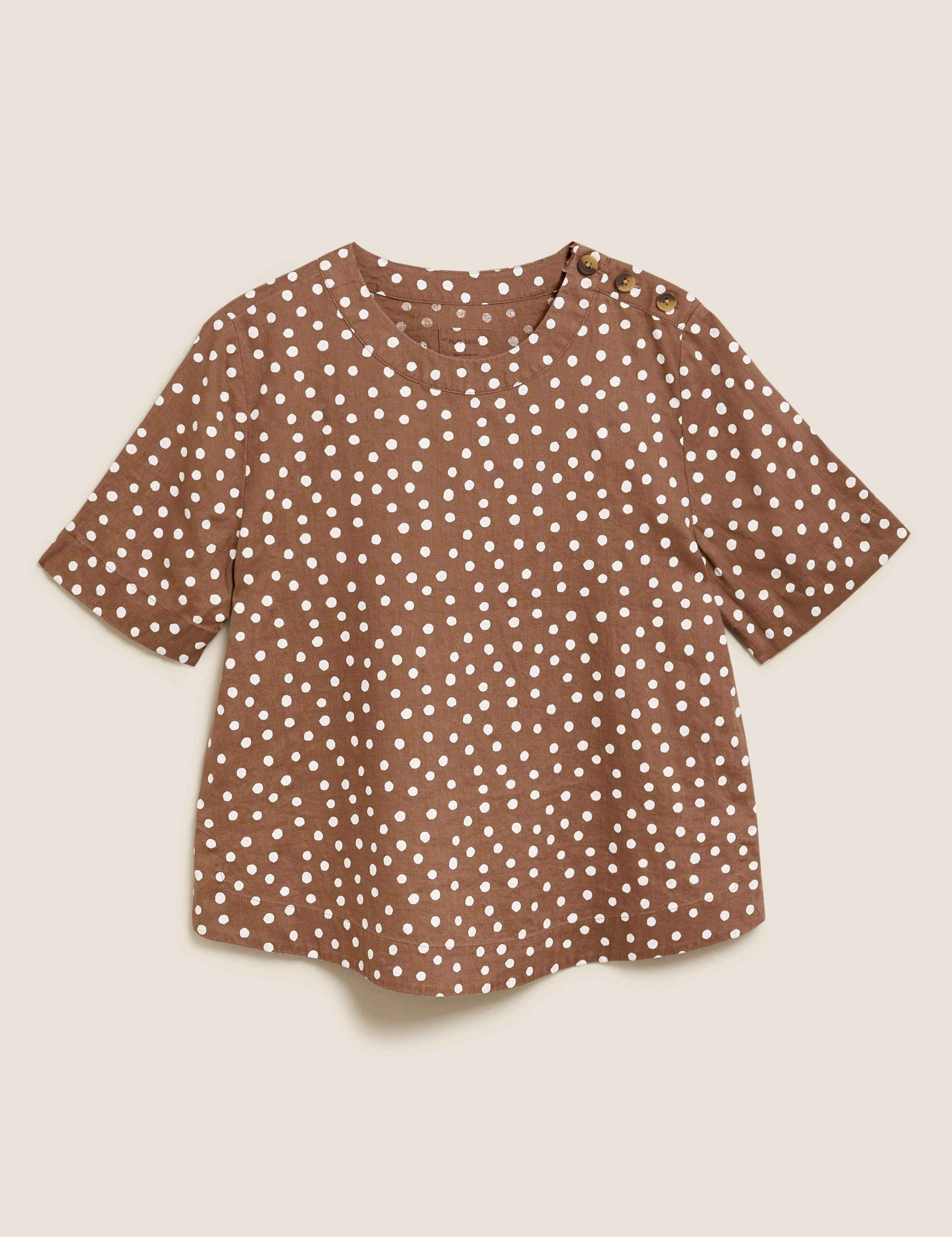 Pure Linen Polka Dot Short Sleeve Top 2 of 6