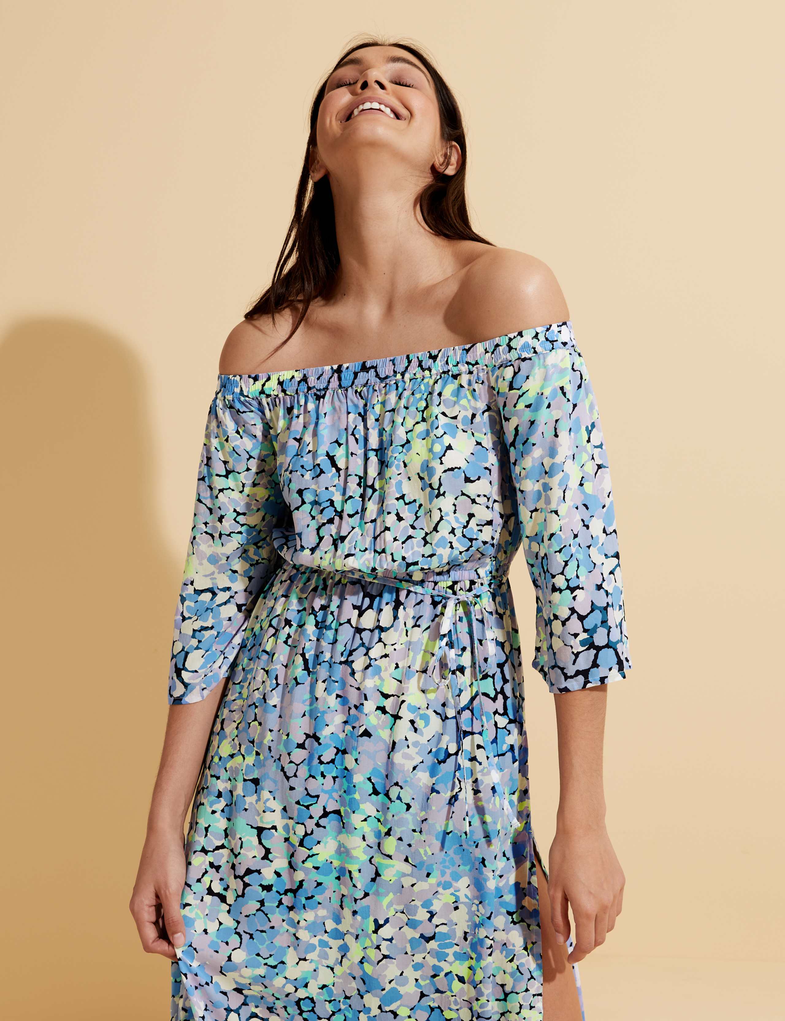 Printed Bardot Midi Beach Dress 5 of 6
