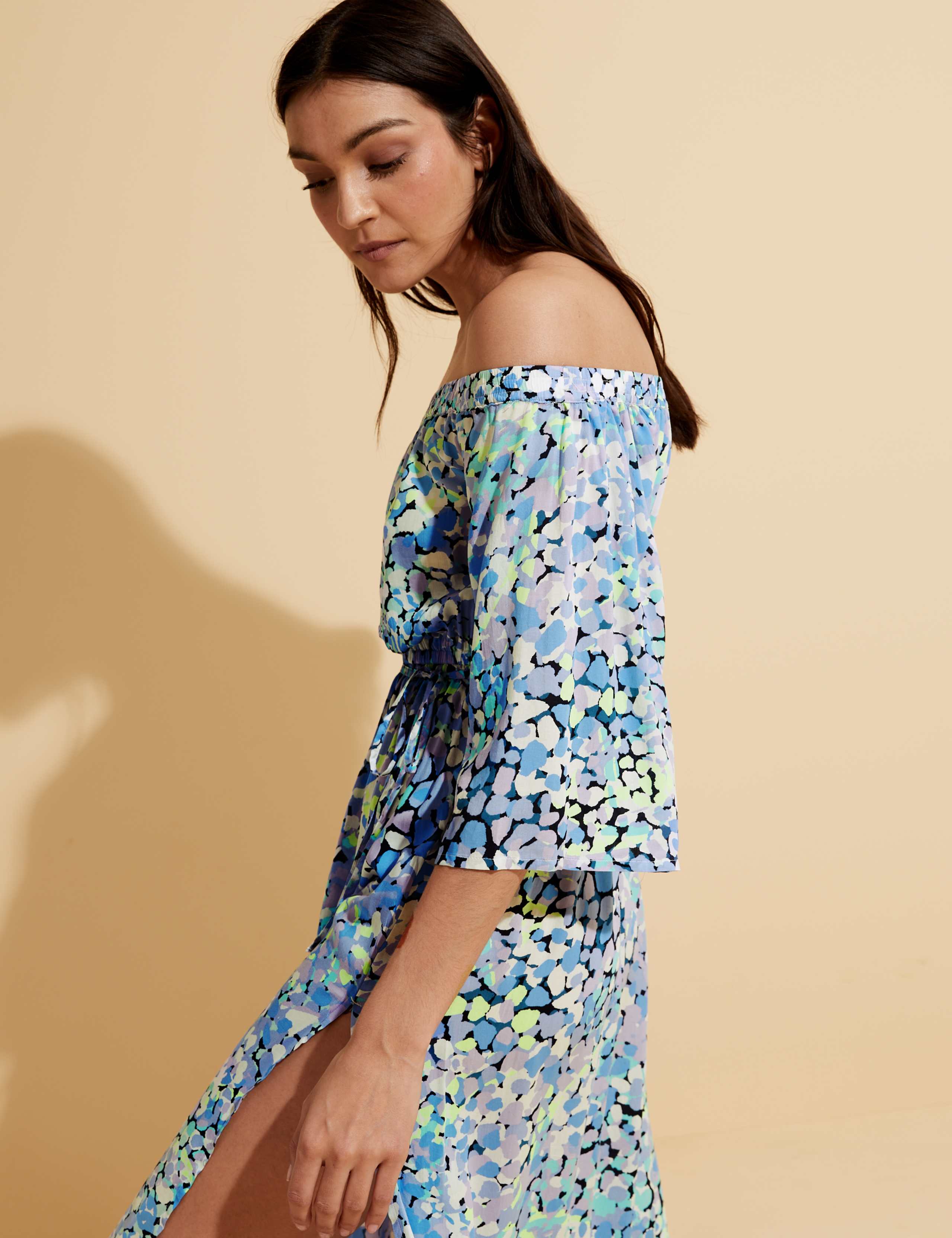 Printed Bardot Midi Beach Dress 6 of 6