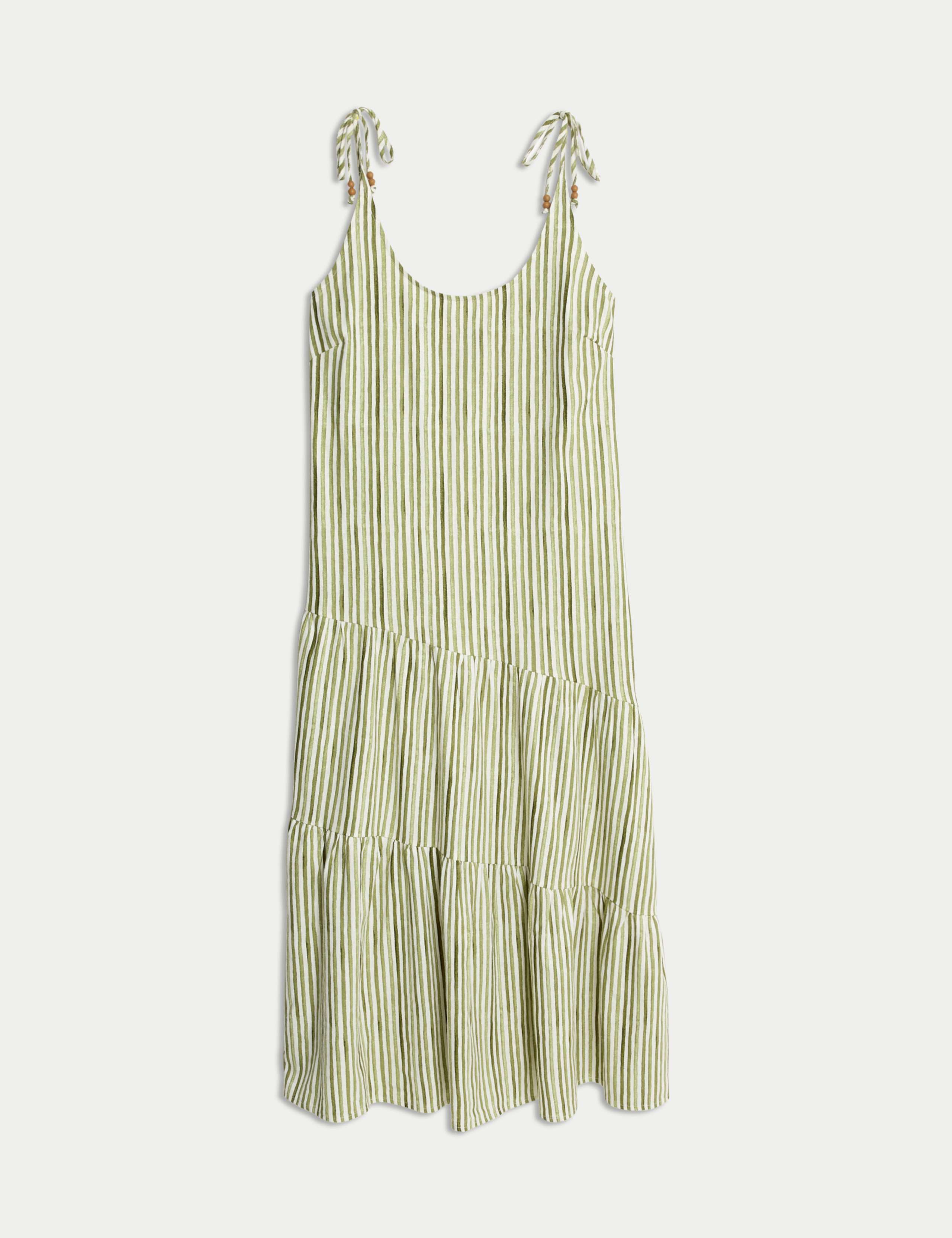Linen Rich Tie Shoulder Midi Swing Dress 2 of 5