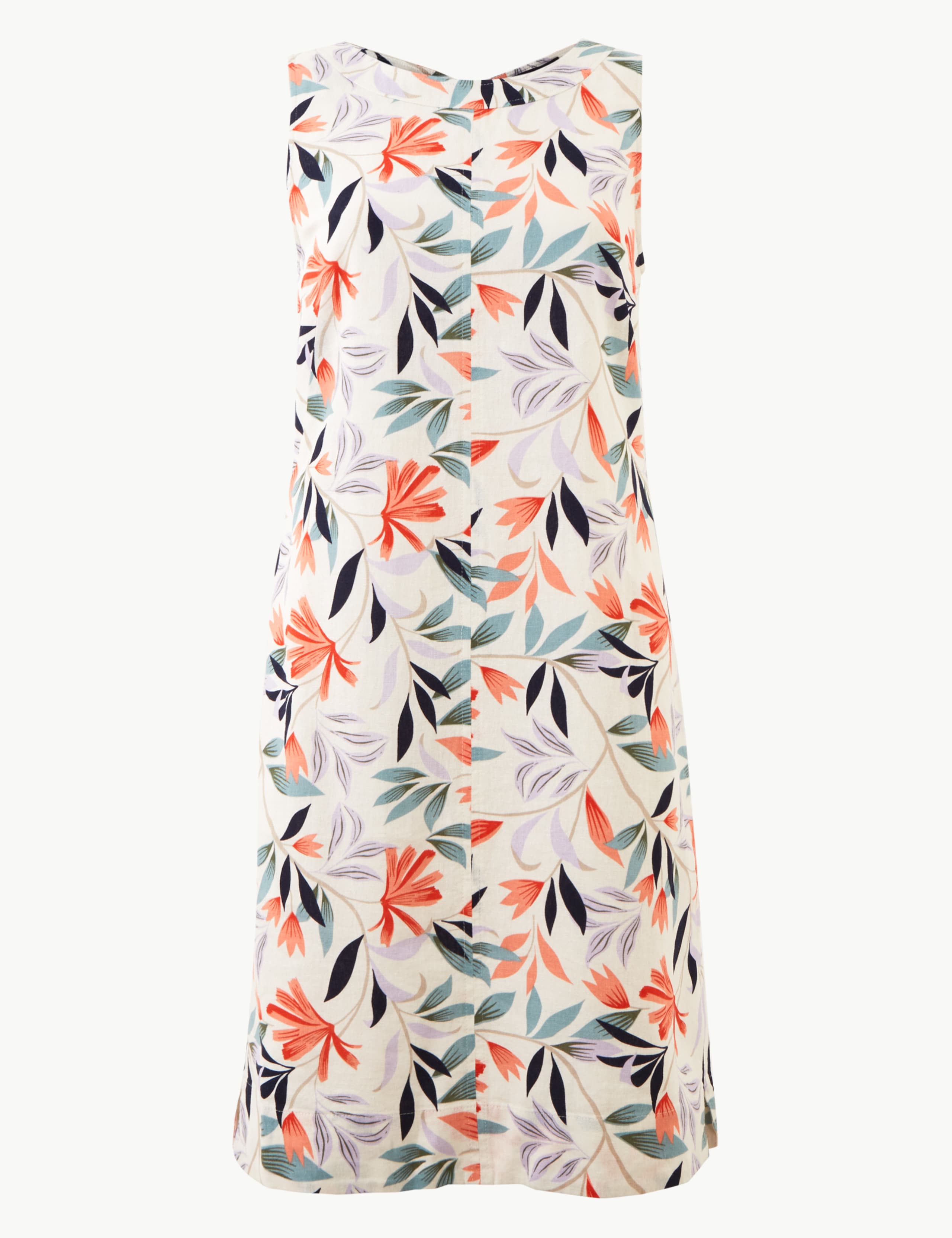 Linen Rich Leaf Print Shift Dress 2 of 4