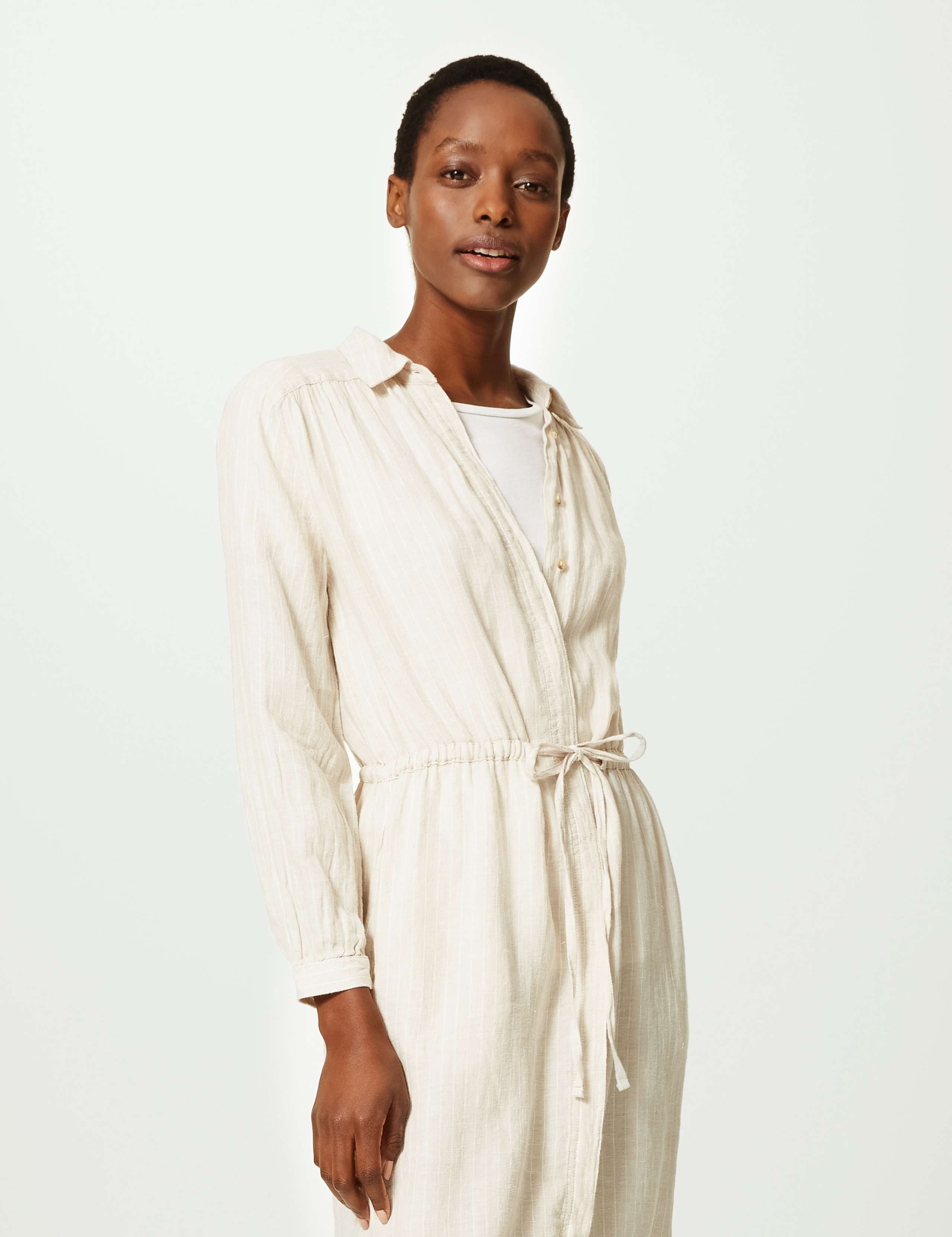 Pure Linen Striped Midi Shirt Dress M&S Collection M&S IE