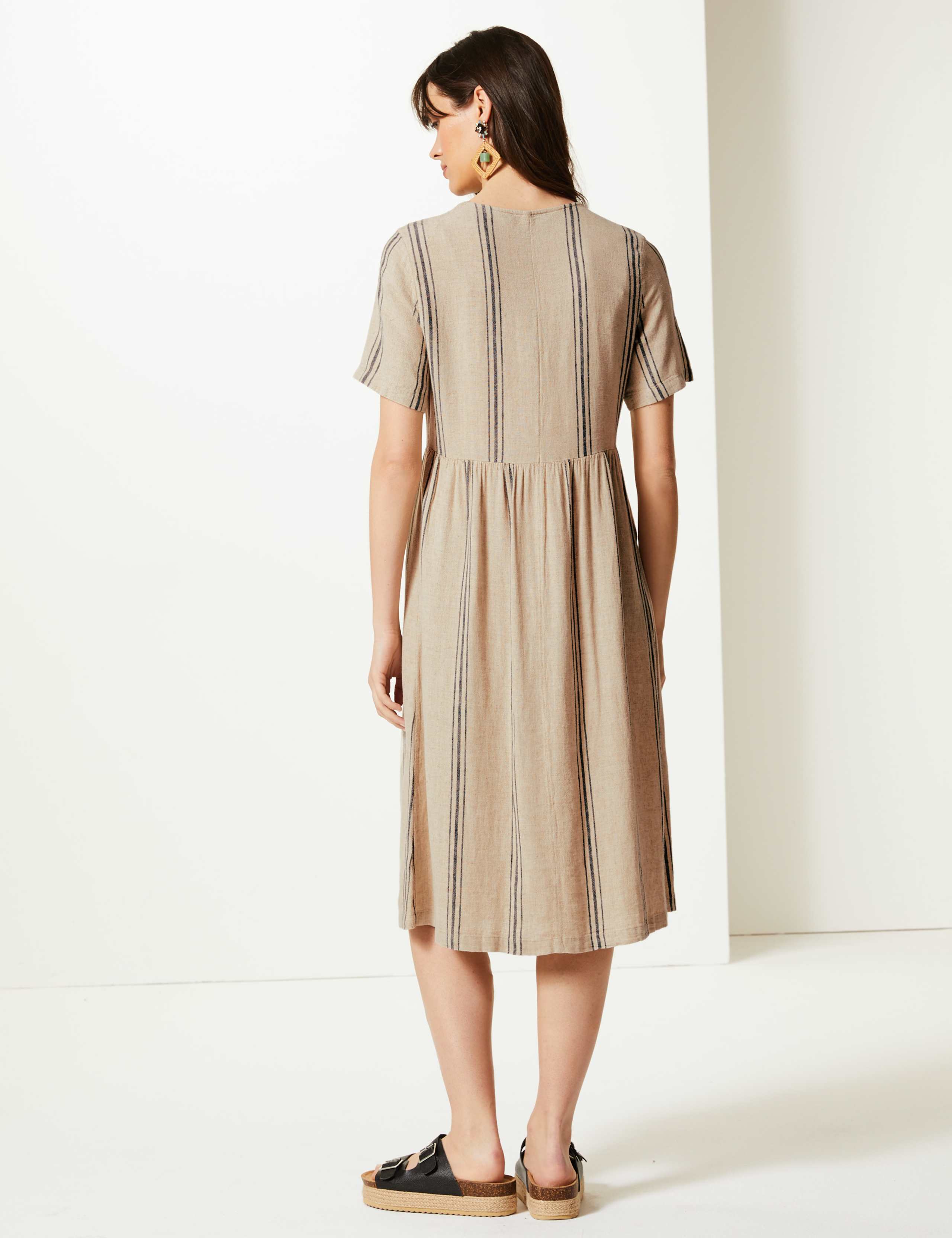 Linen Rich Striped Waisted Midi Dress 4 of 4