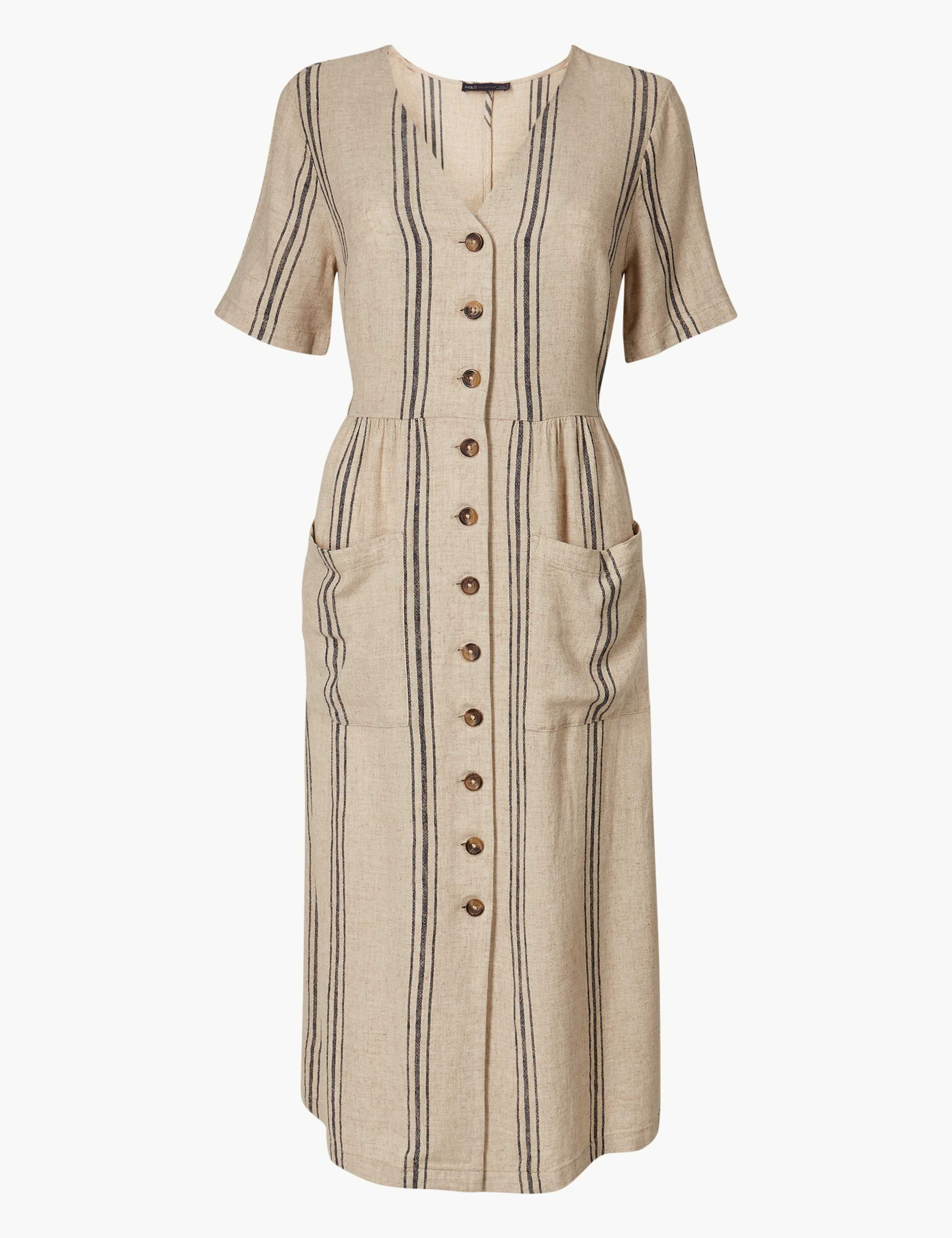 Linen Rich Striped Waisted Midi Dress 2 of 4