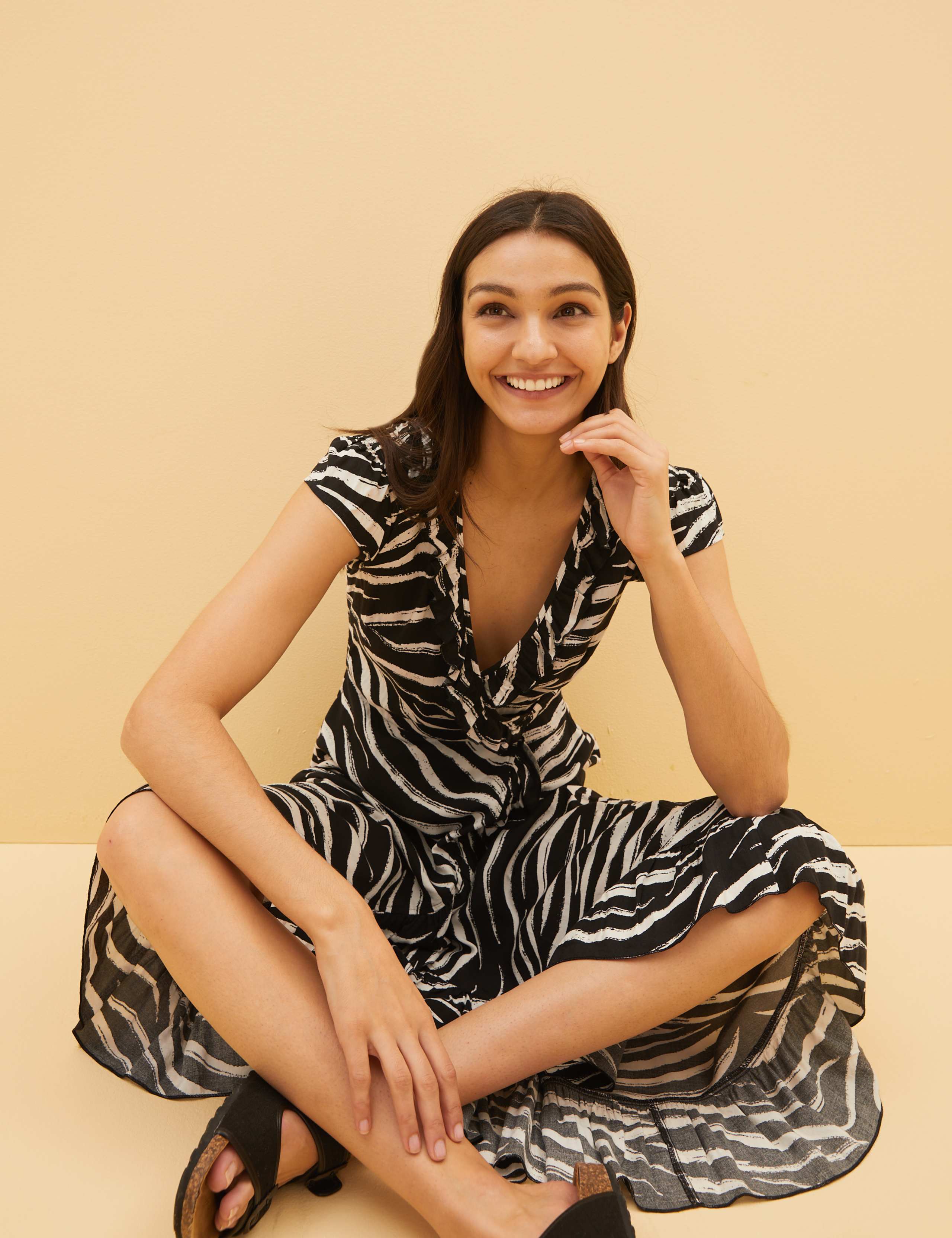 Zebra Print Wrap Midi Beach Dress 1 of 5