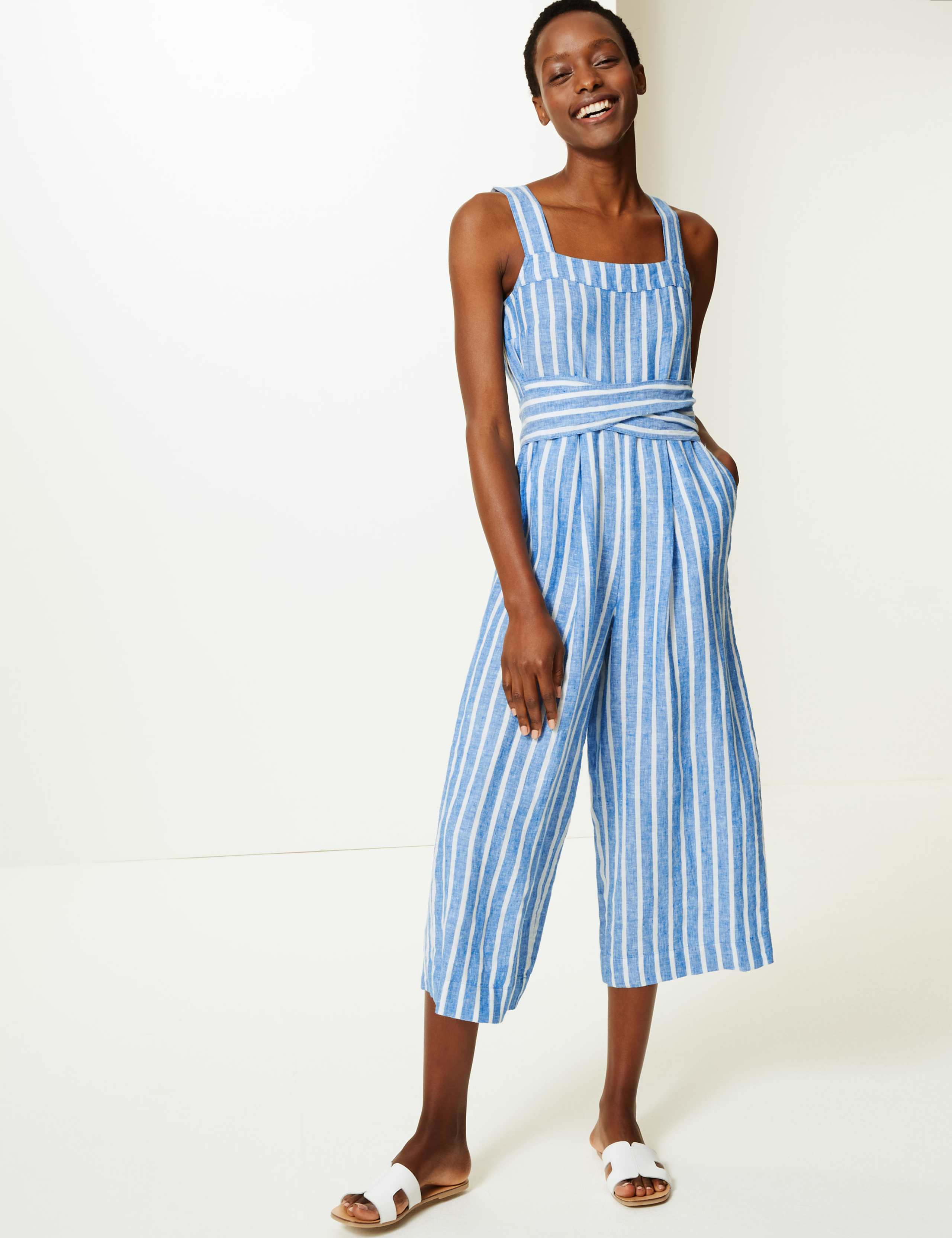 Pure Linen Striped Jumpsuit 1 of 5