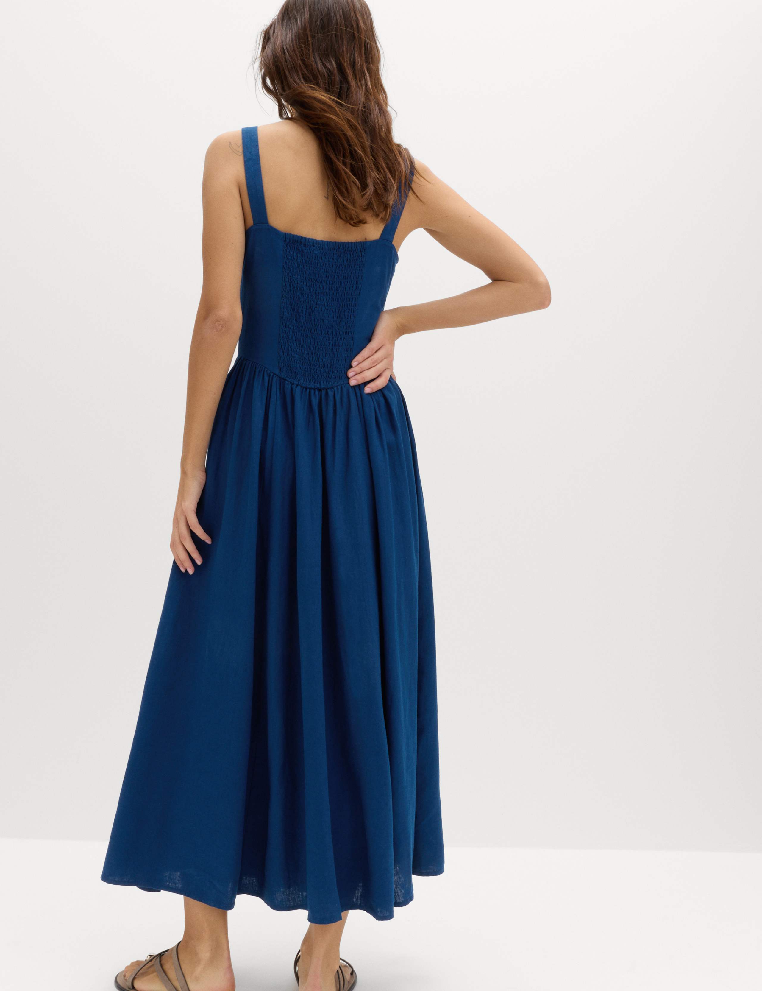 Linen Rich Round Neck Strappy Midi Swing Dress 4 of 4