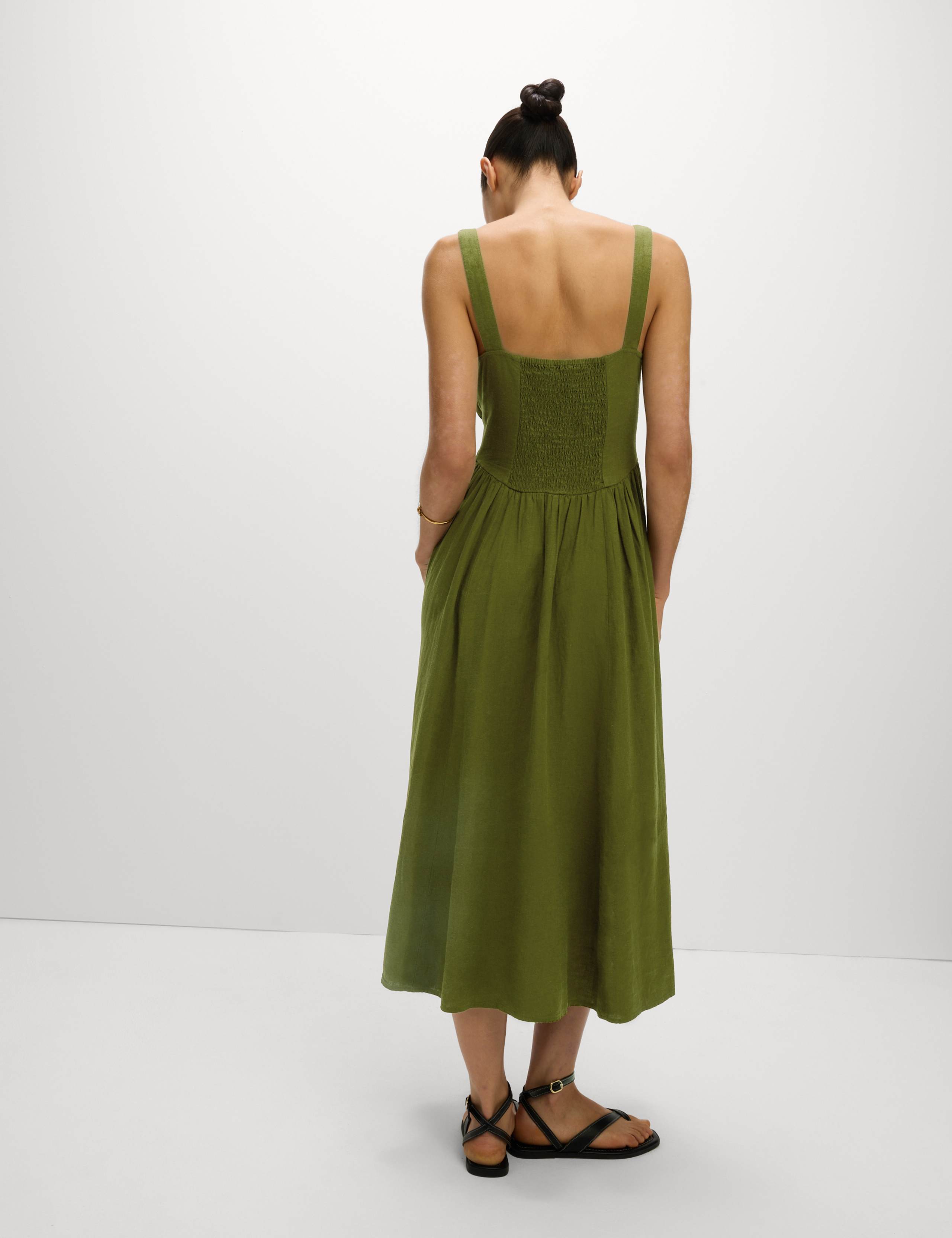 Linen Rich Round Neck Strappy Midi Swing Dress 5 of 5