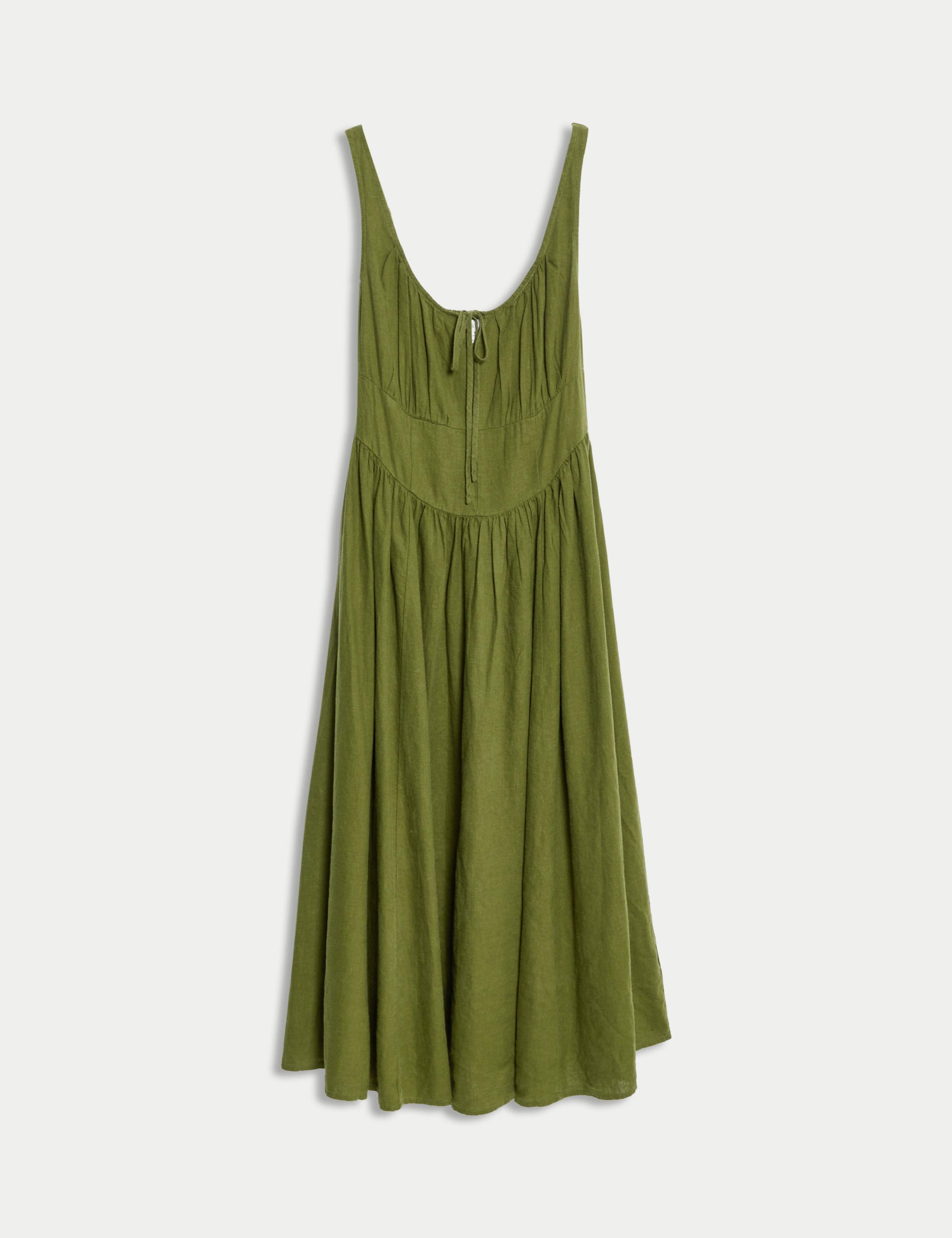 Linen Rich Round Neck Strappy Midi Swing Dress 2 of 5