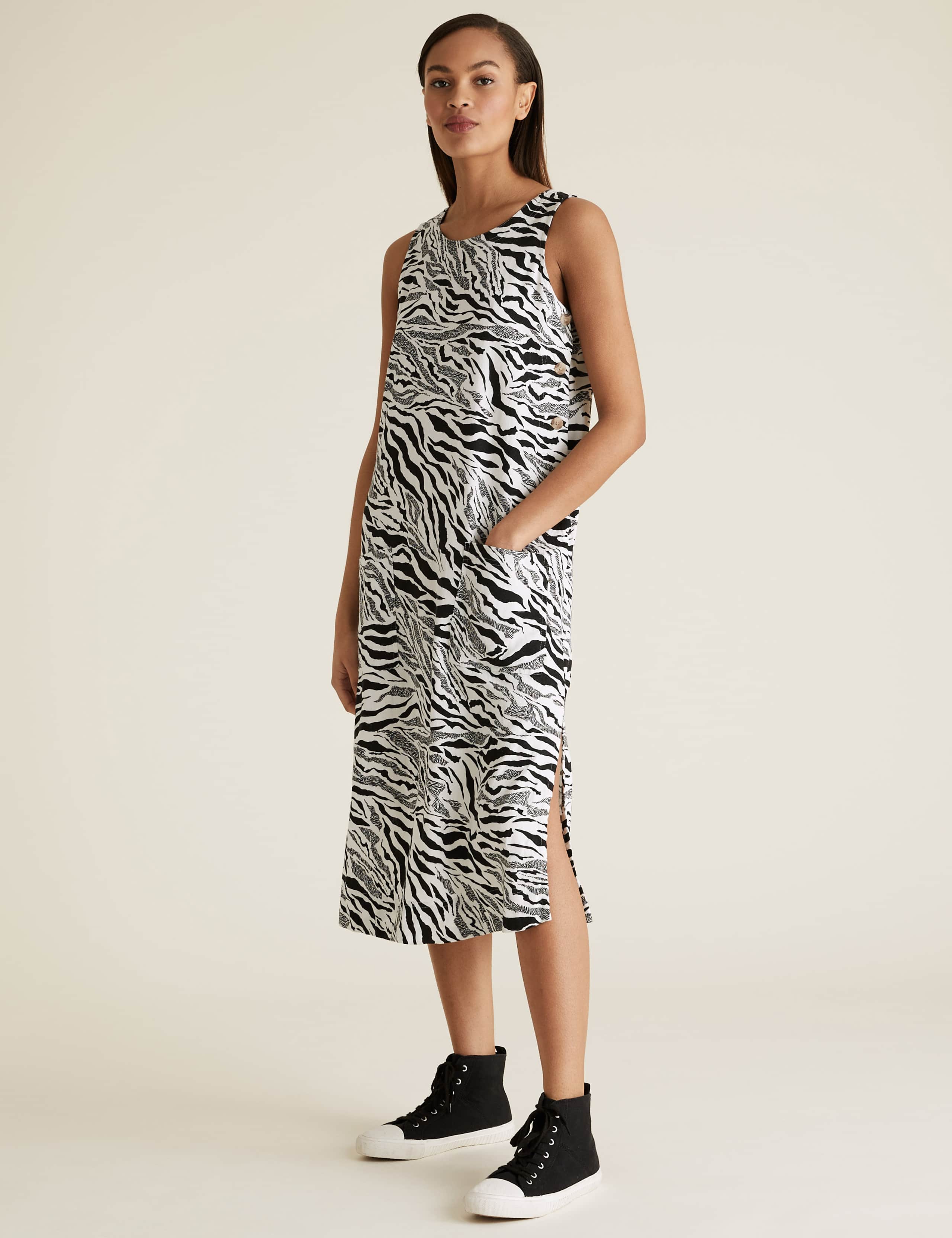 Linen Animal Print Midi Shift Dress 1 of 5