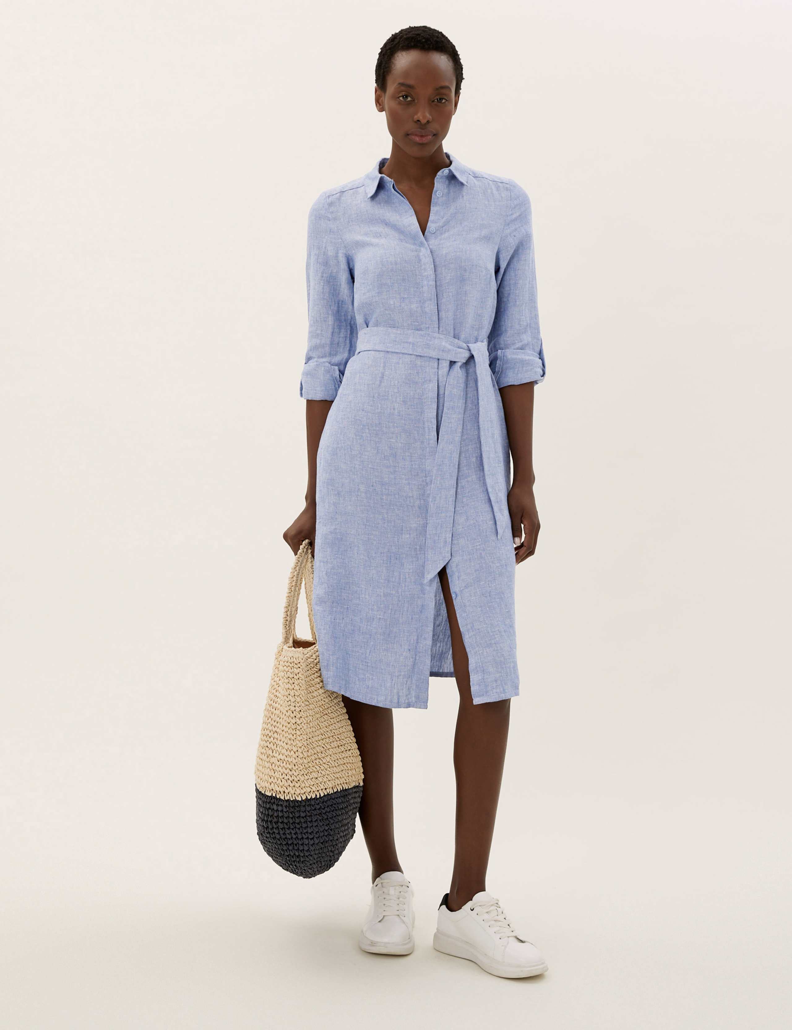 Pure Linen Belted Midi Shirt Dress 3 of 6