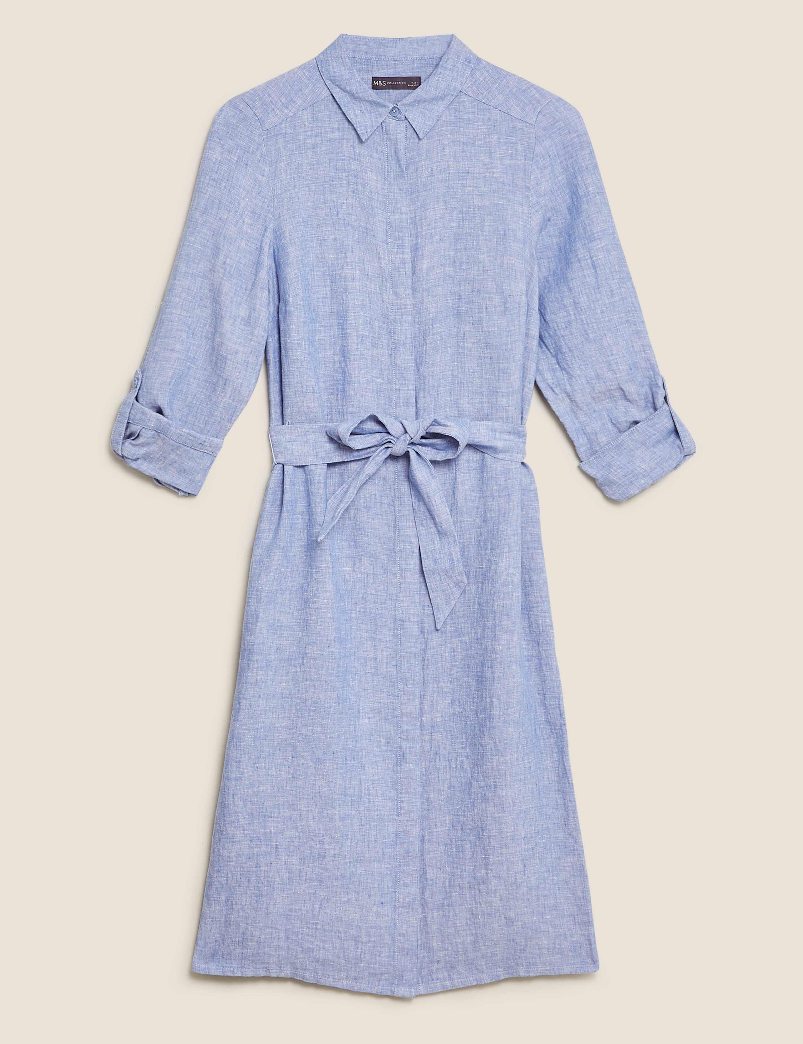 Pure Linen Belted Midi Shirt Dress 2 of 6