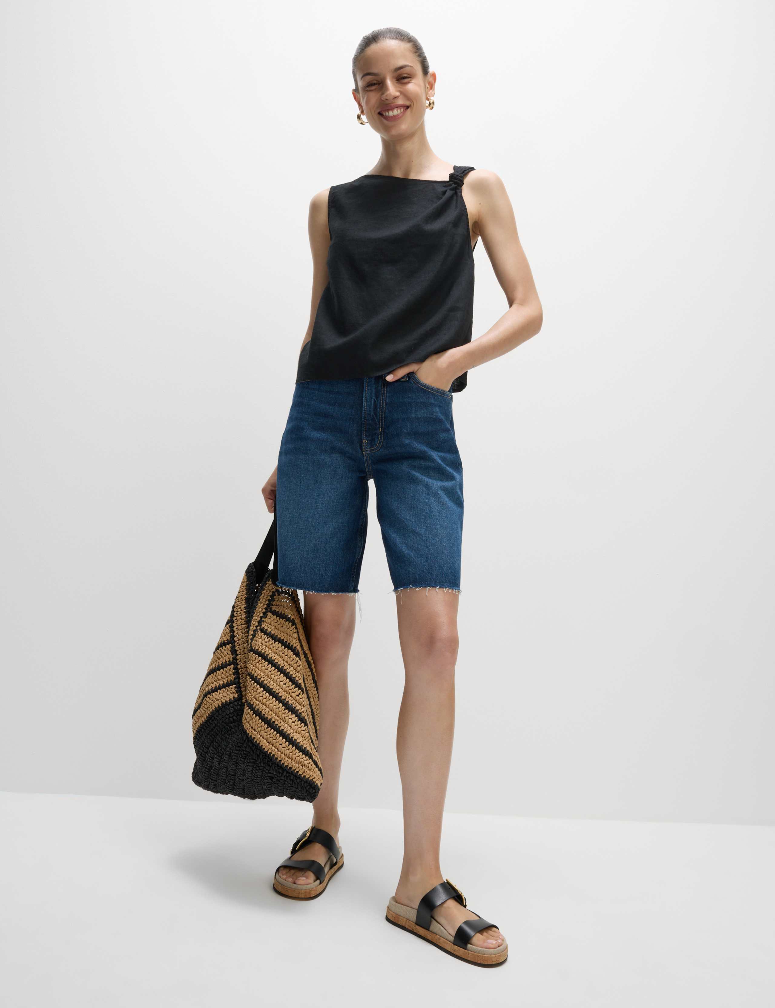 Linen Rich Twist One Shoulder Top 1 of 8