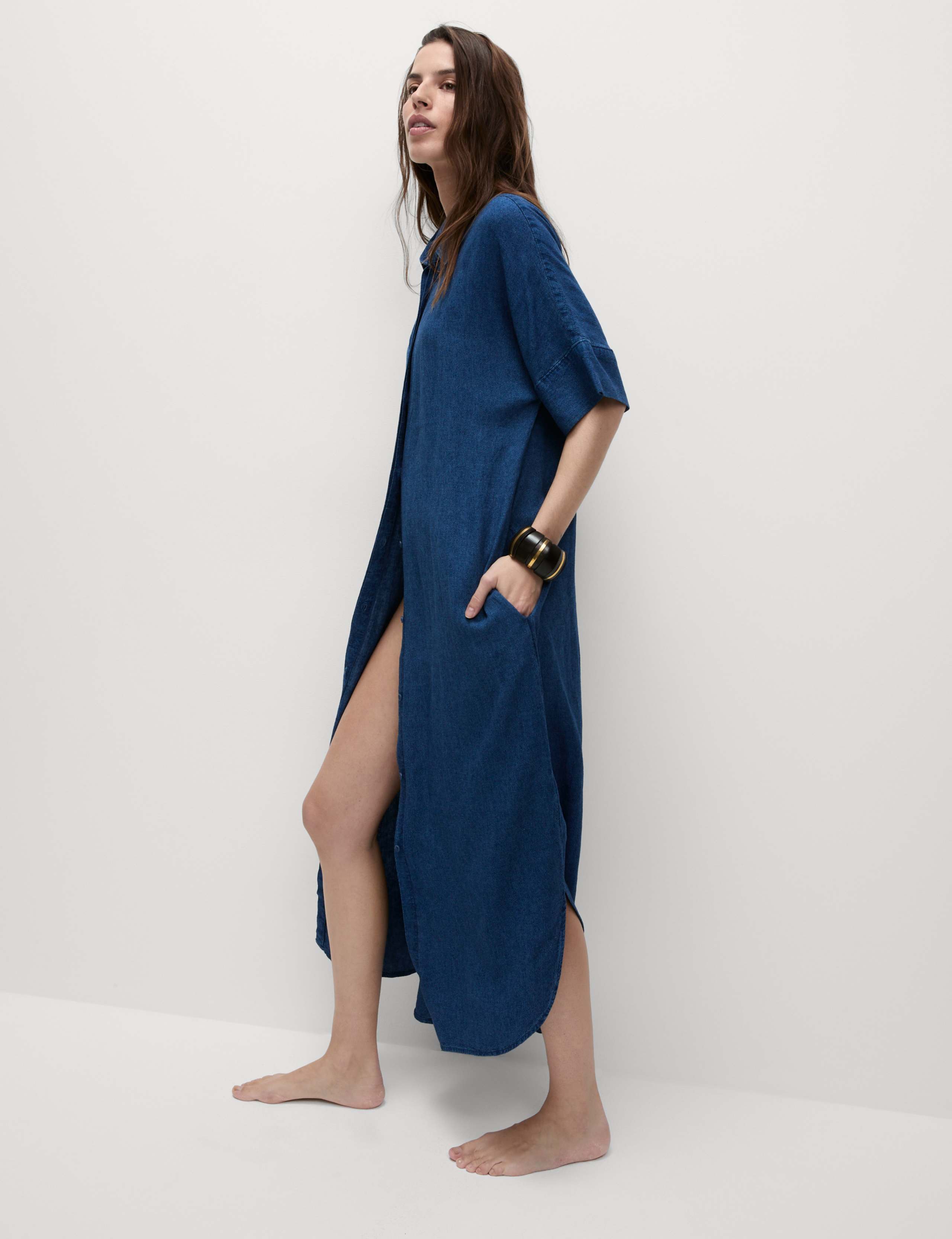 Linen Rich Collared Midi Shirt Dress 4 of 6