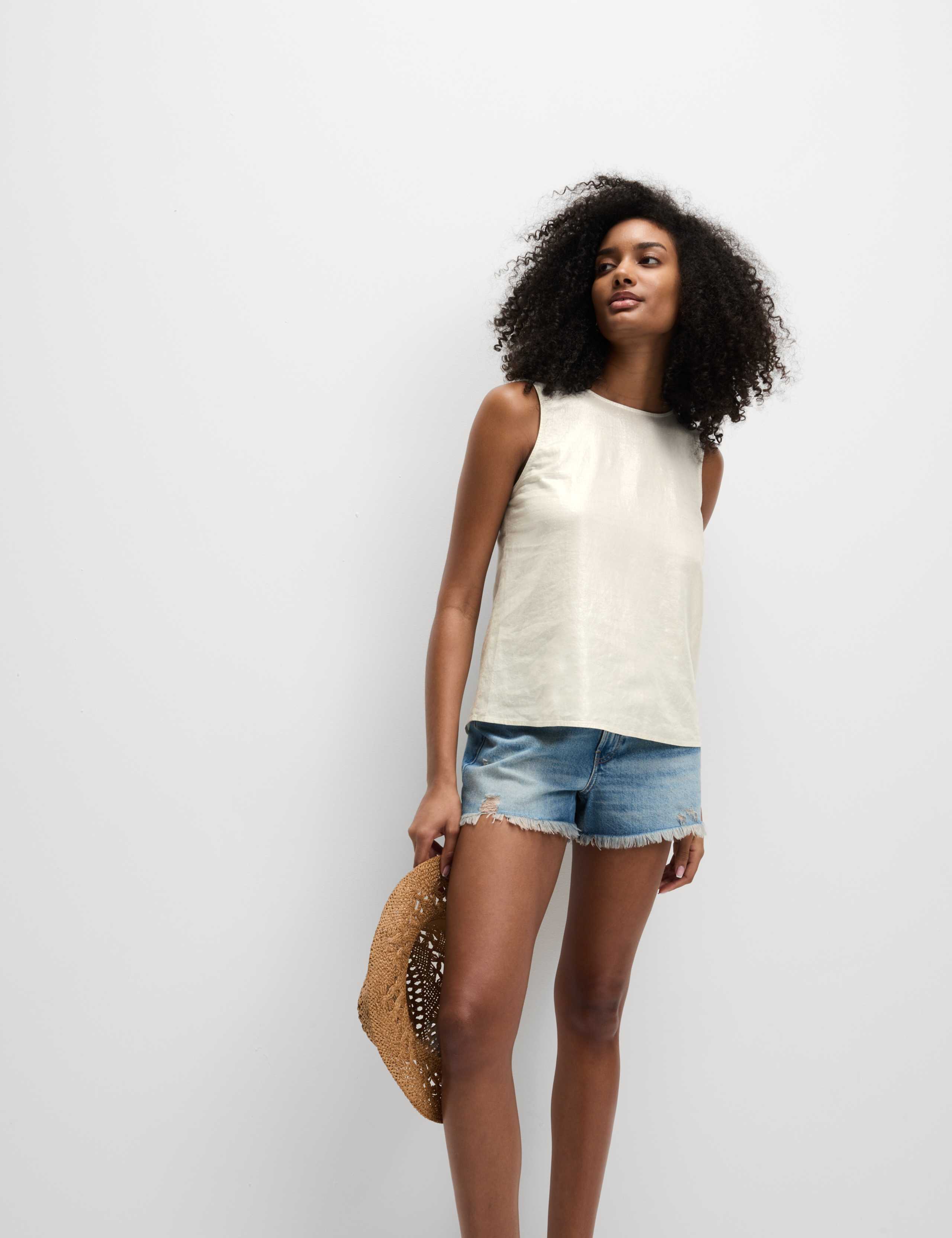 Linen Rich Shimmer Cross Back Tank Top 3 of 5