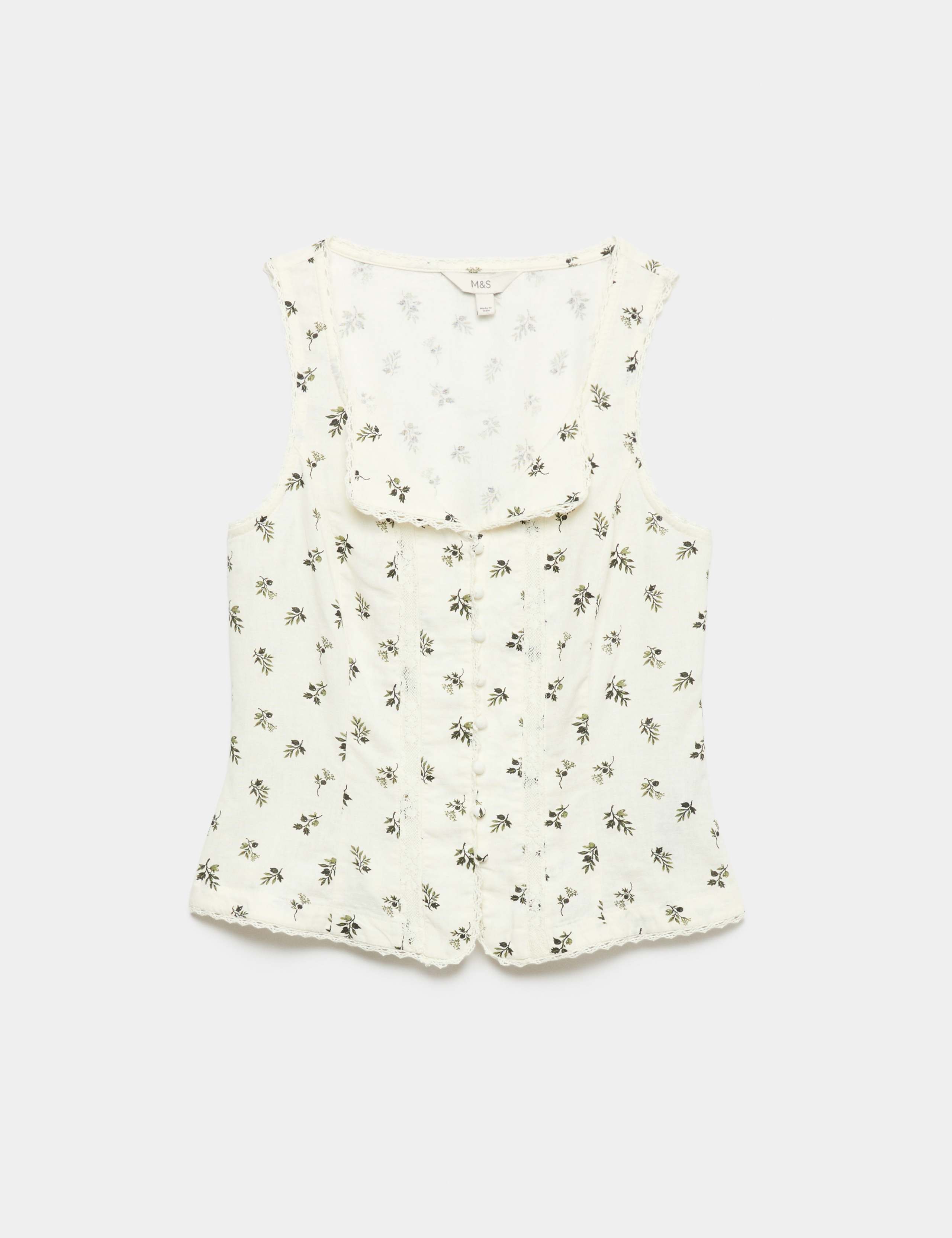 Linen Rich Floral Lace Insert Top 2 of 5