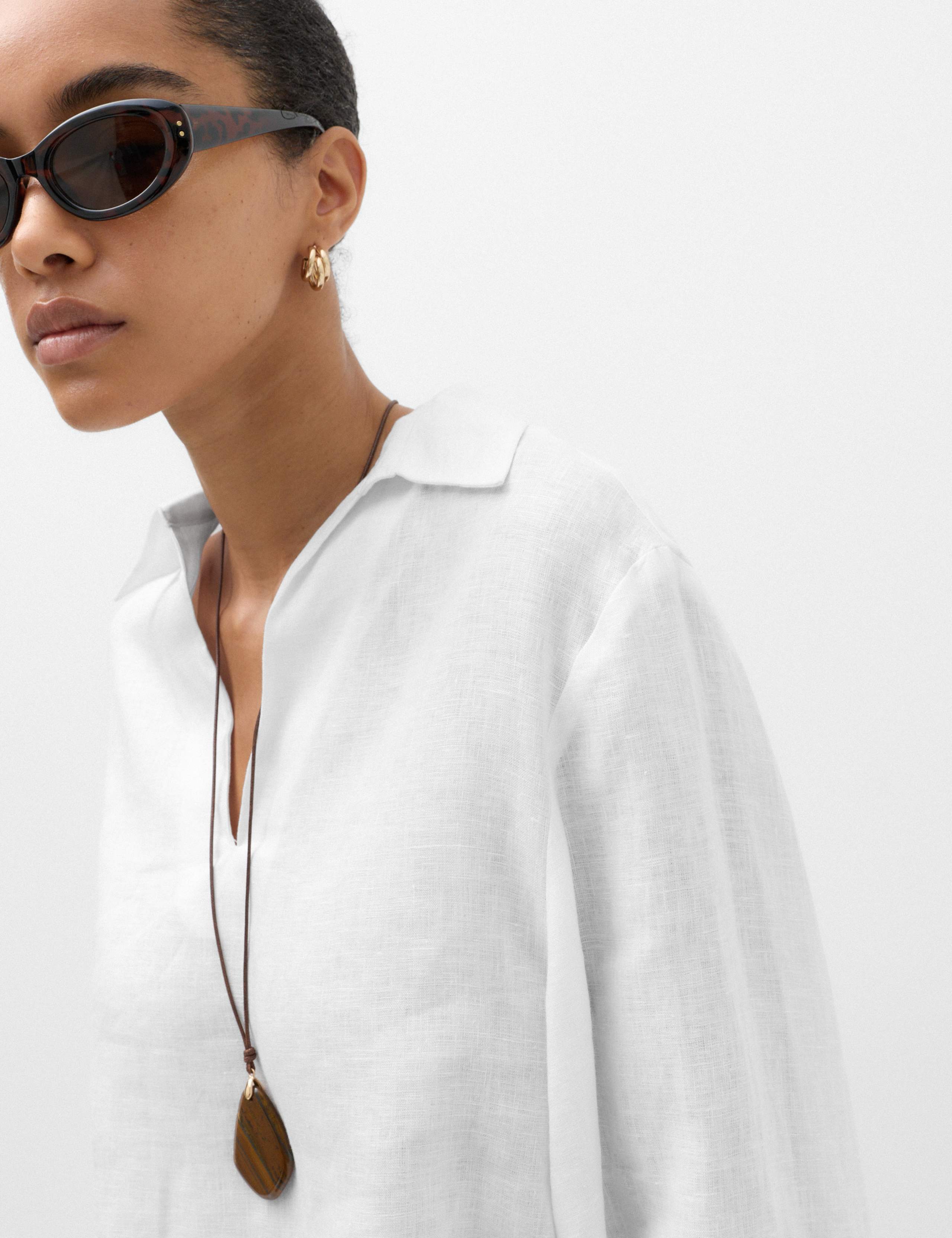 Pure Linen Collared V-Neck Top 5 of 6
