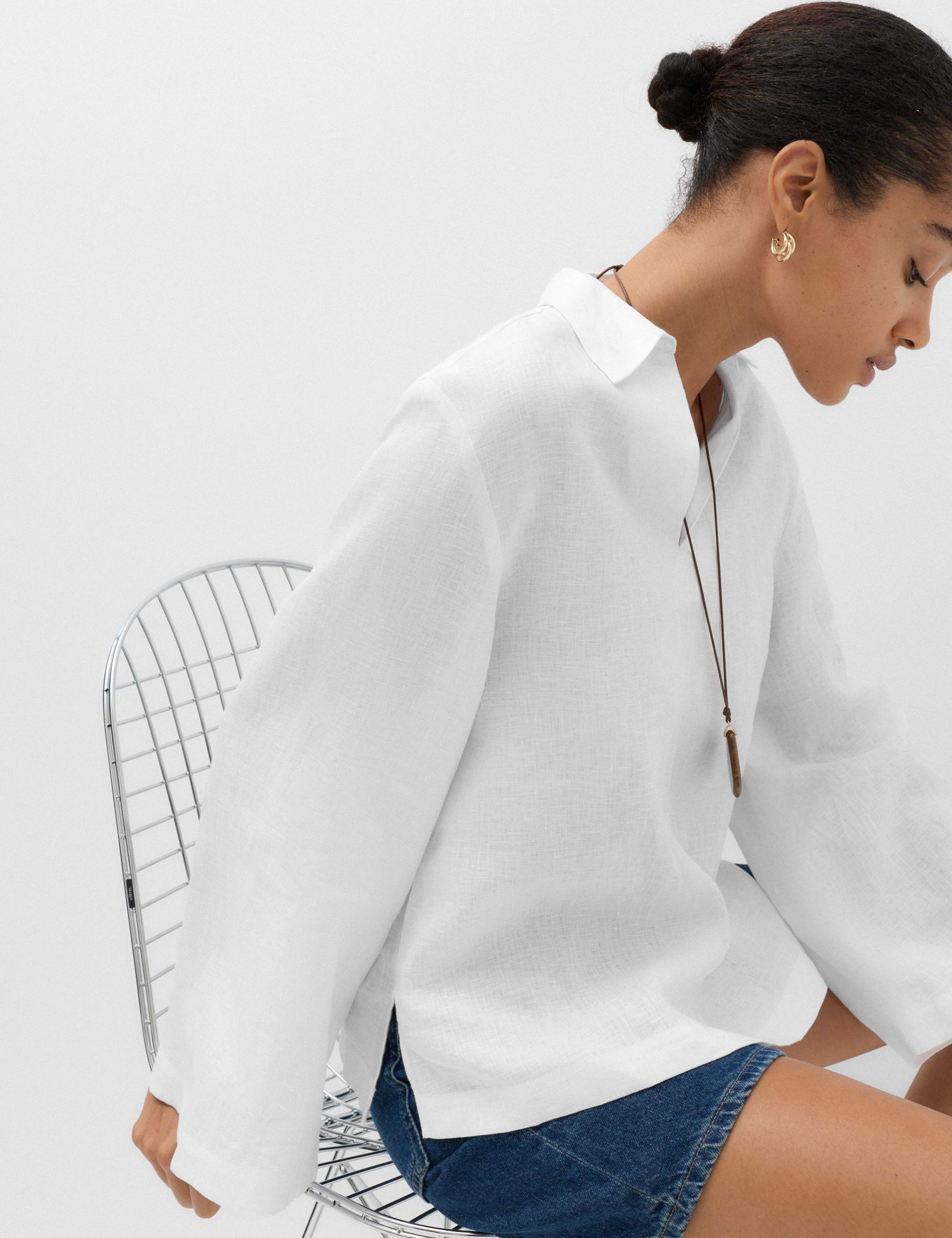 Pure Linen Collared V-Neck Top 6 of 6