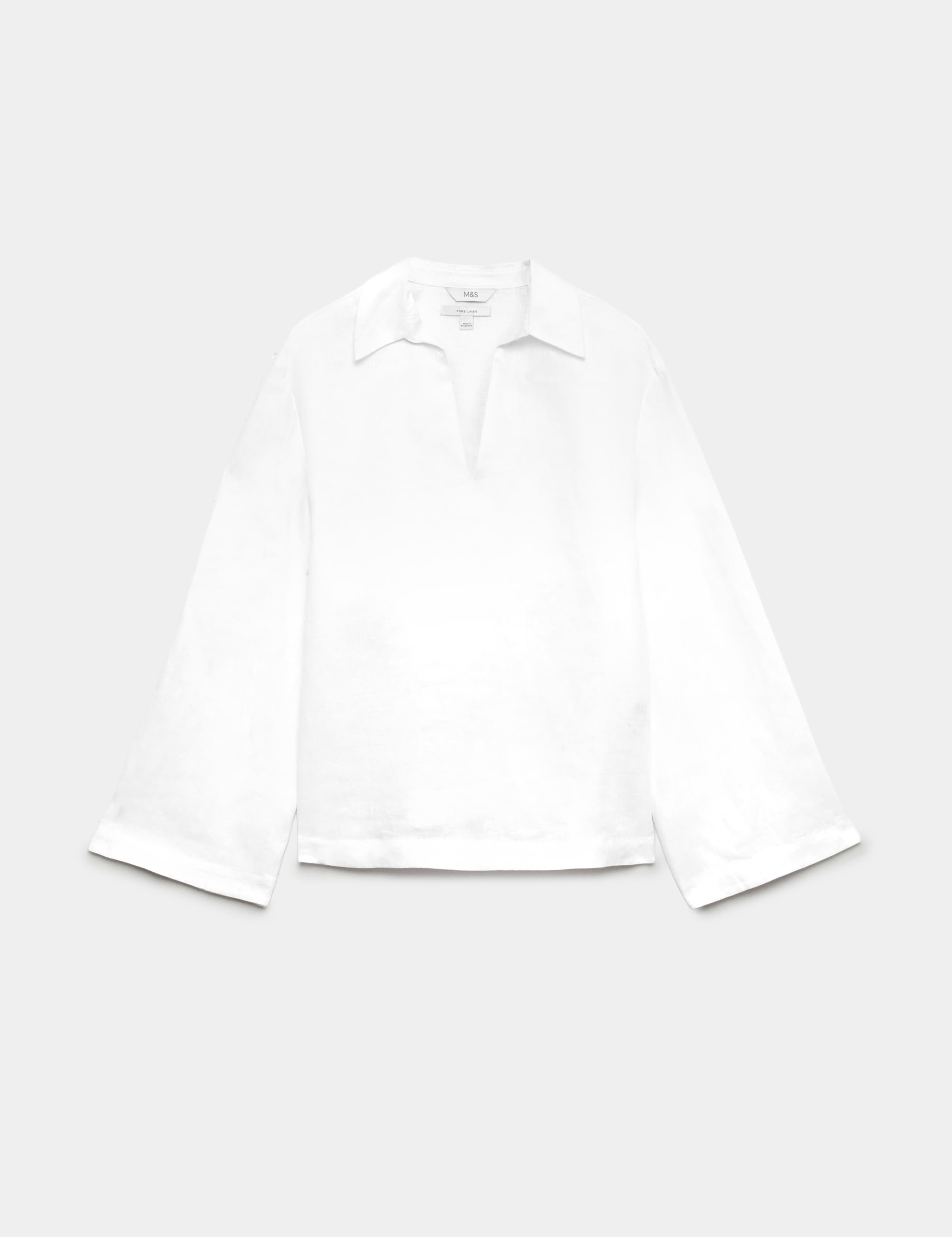 Pure Linen Collared V-Neck Top 2 of 6