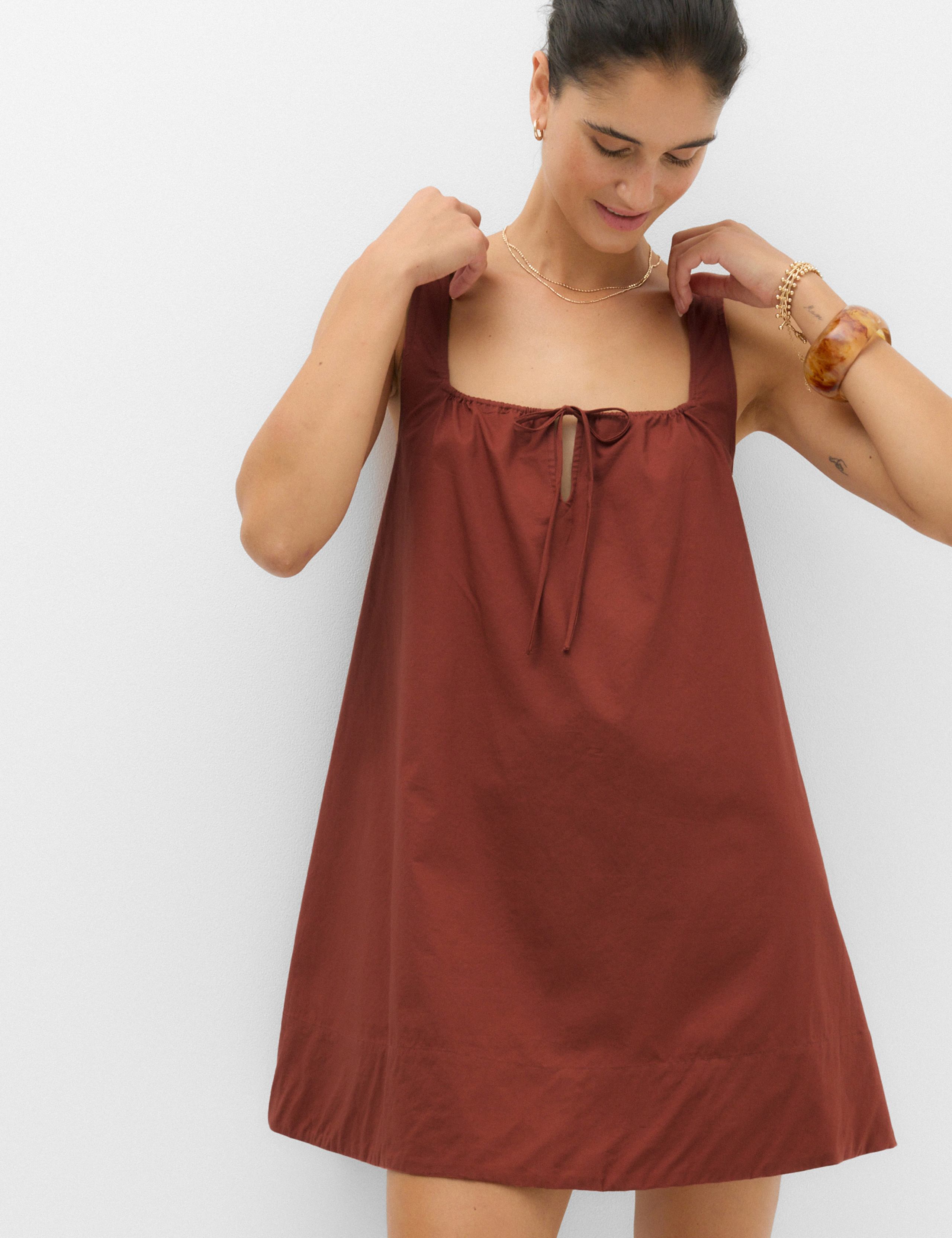 Pure Cotton Tie Front Mini Swing Beach Dress 1 of 6