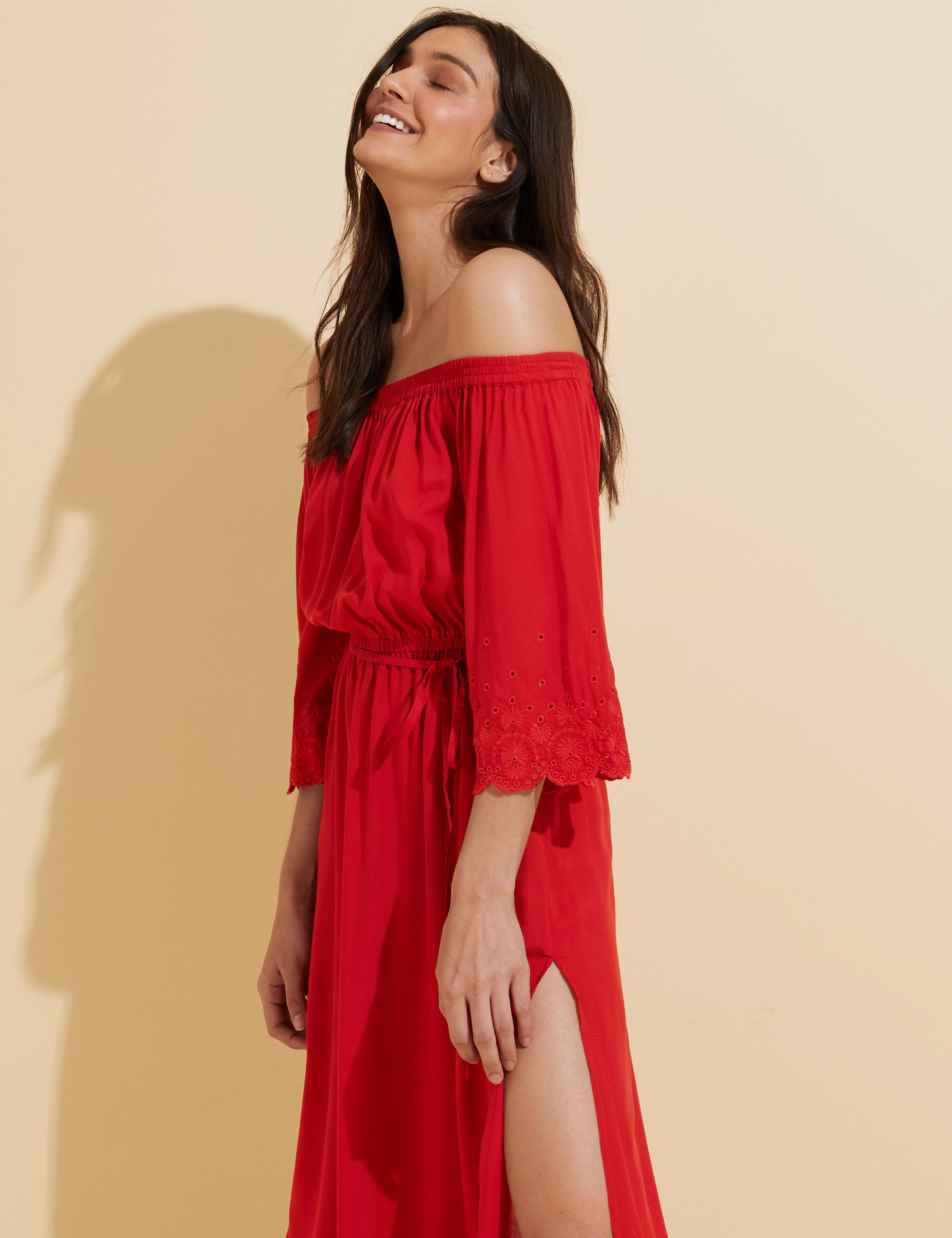Embroidered Bardot Maxi Waisted Beach Dress 5 of 5