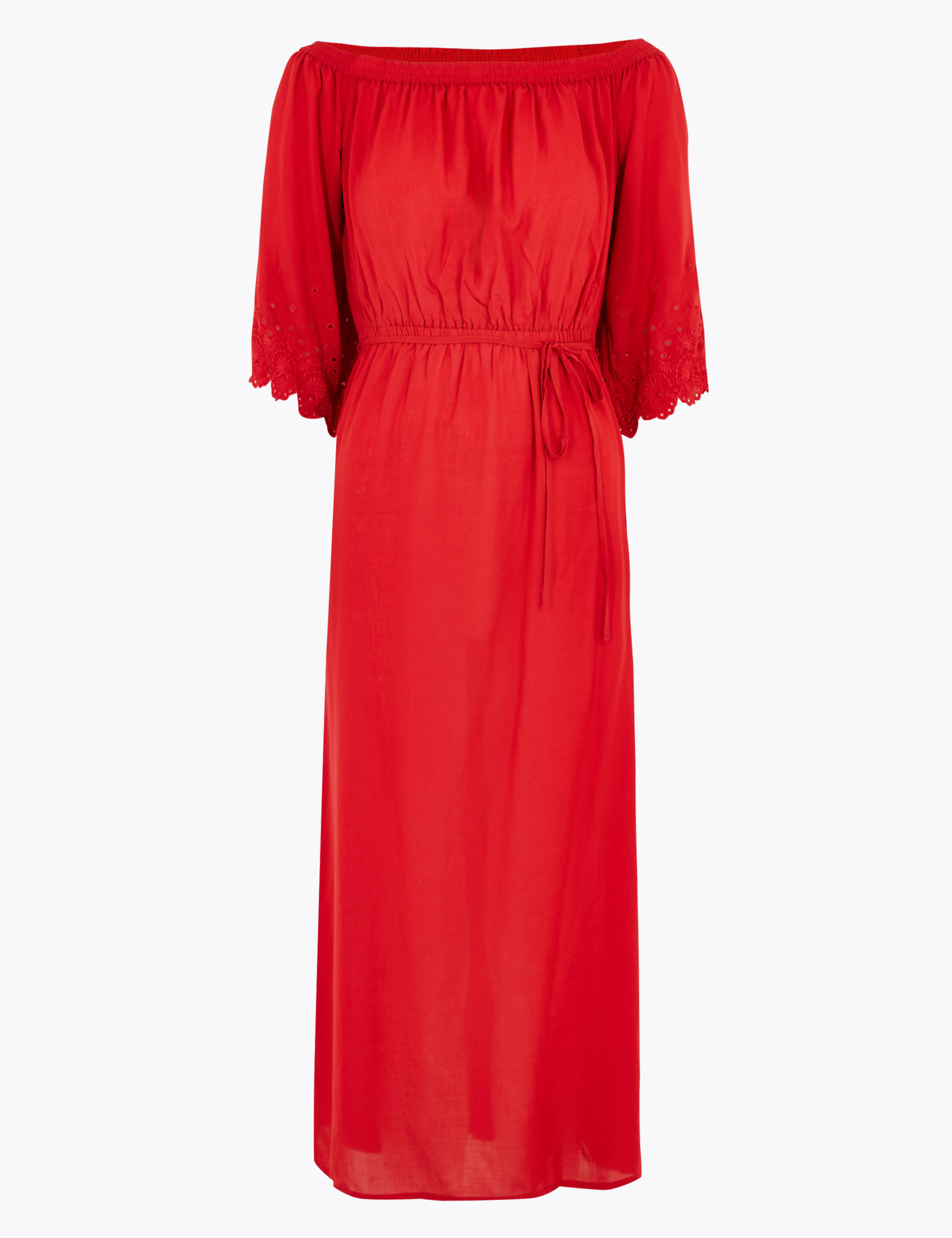 Embroidered Bardot Maxi Waisted Beach Dress 2 of 5