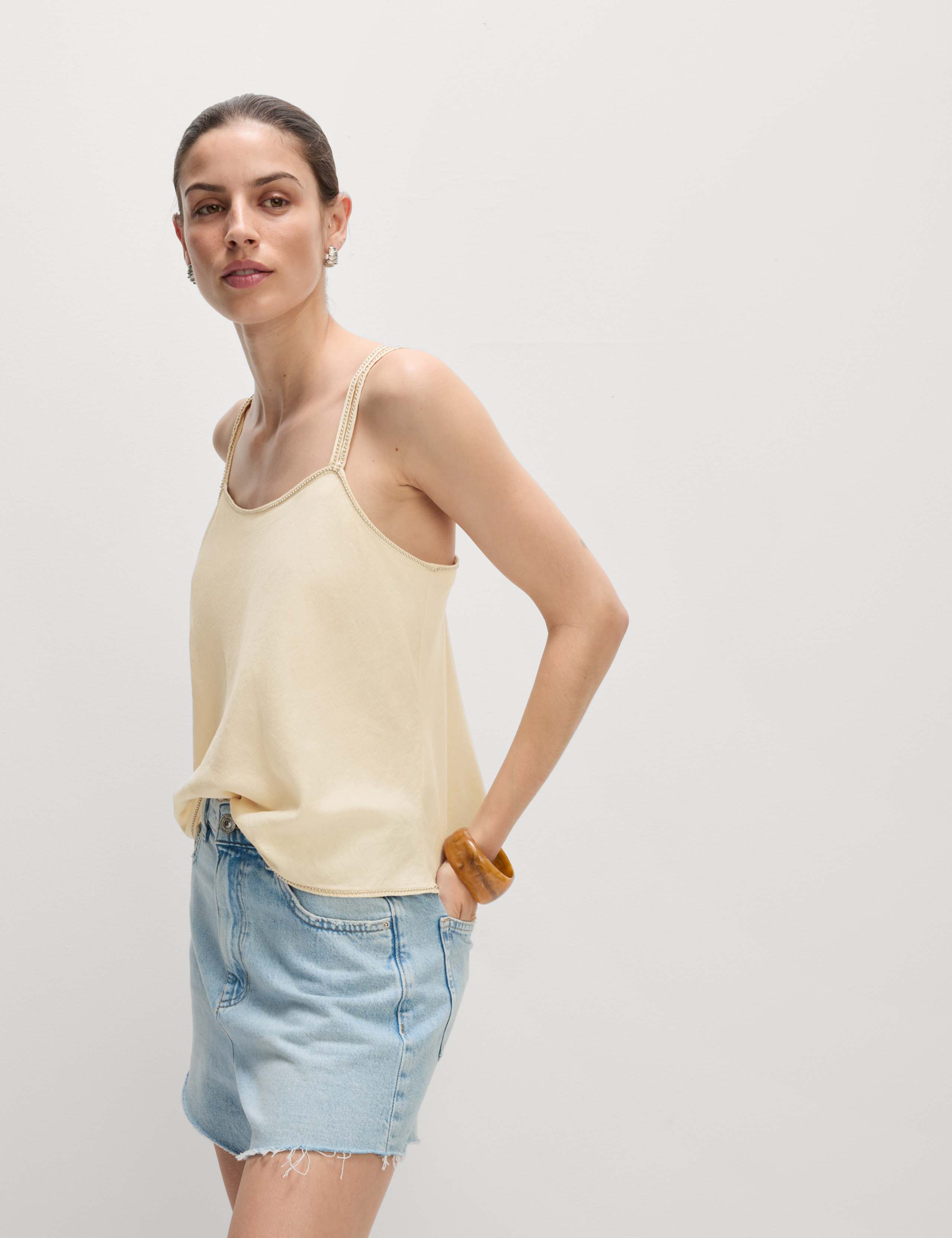 Linen Rich Beaded Square Neck Cami Top 6 of 7