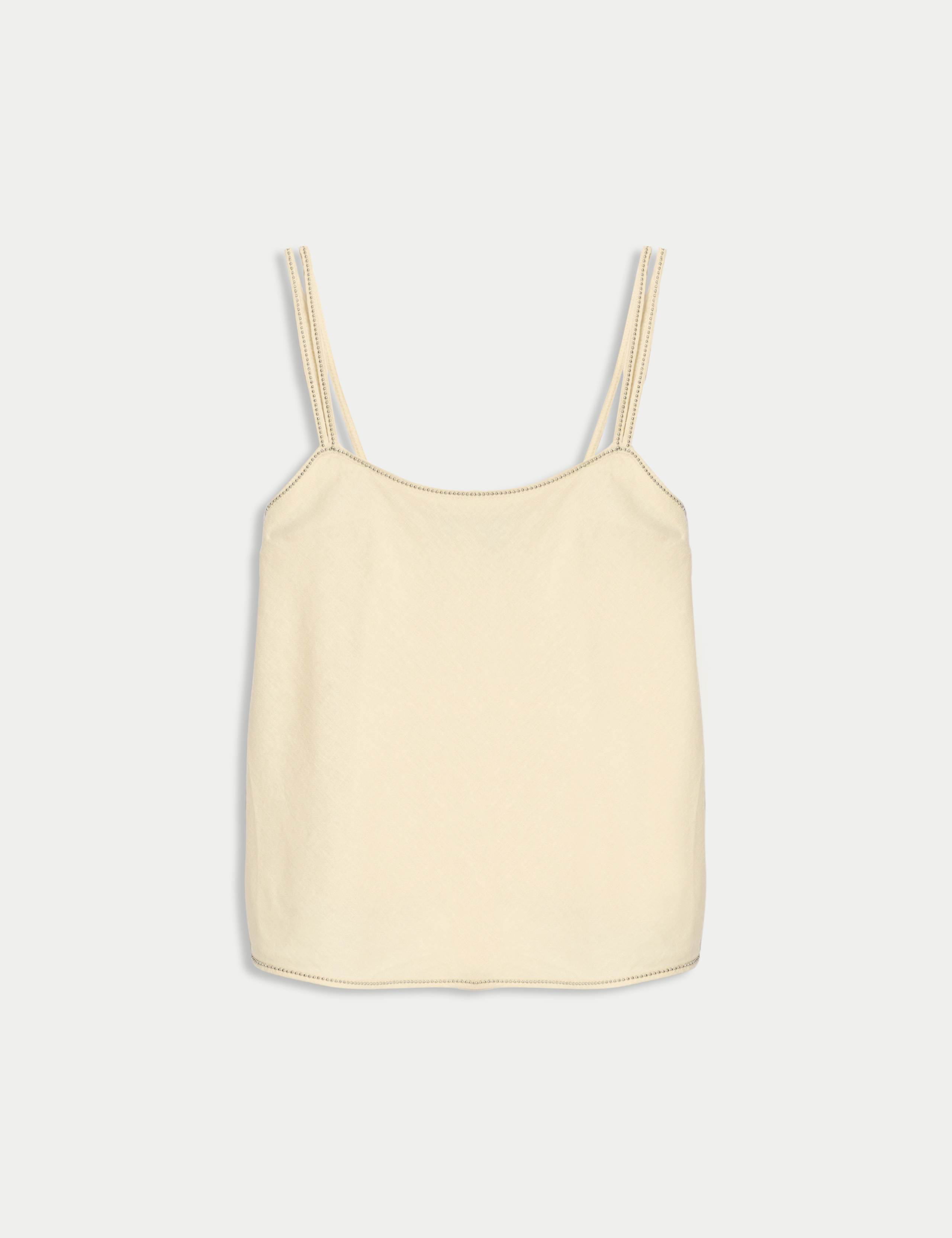 Linen Rich Beaded Square Neck Cami Top 2 of 7