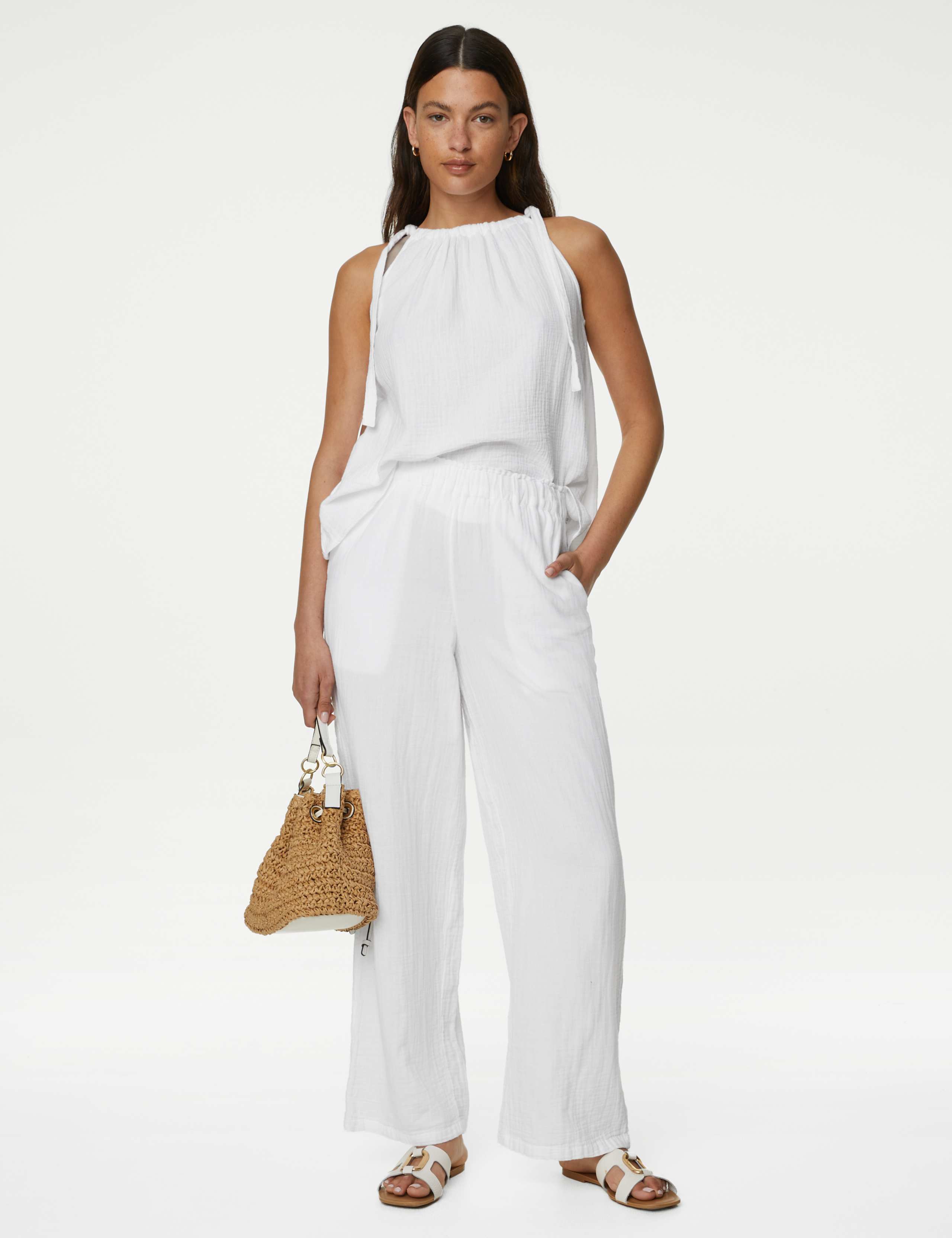 Pure Cotton Wide Leg Trousers 1 of 5