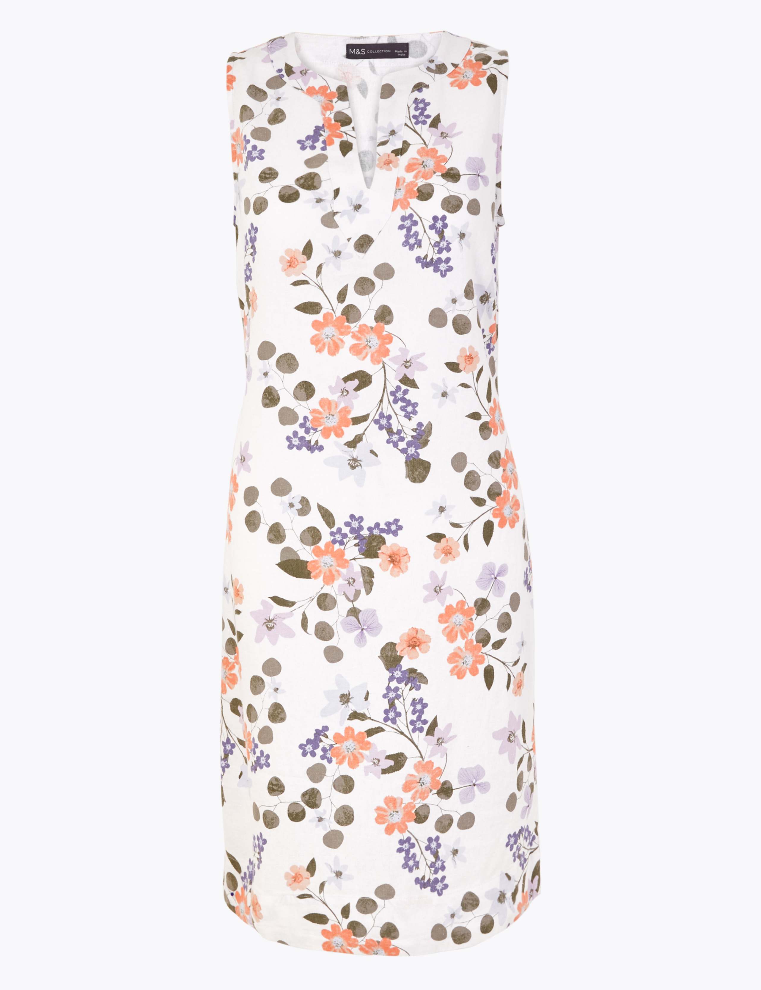 Linen Floral V-Neck Shift Dress 2 of 4