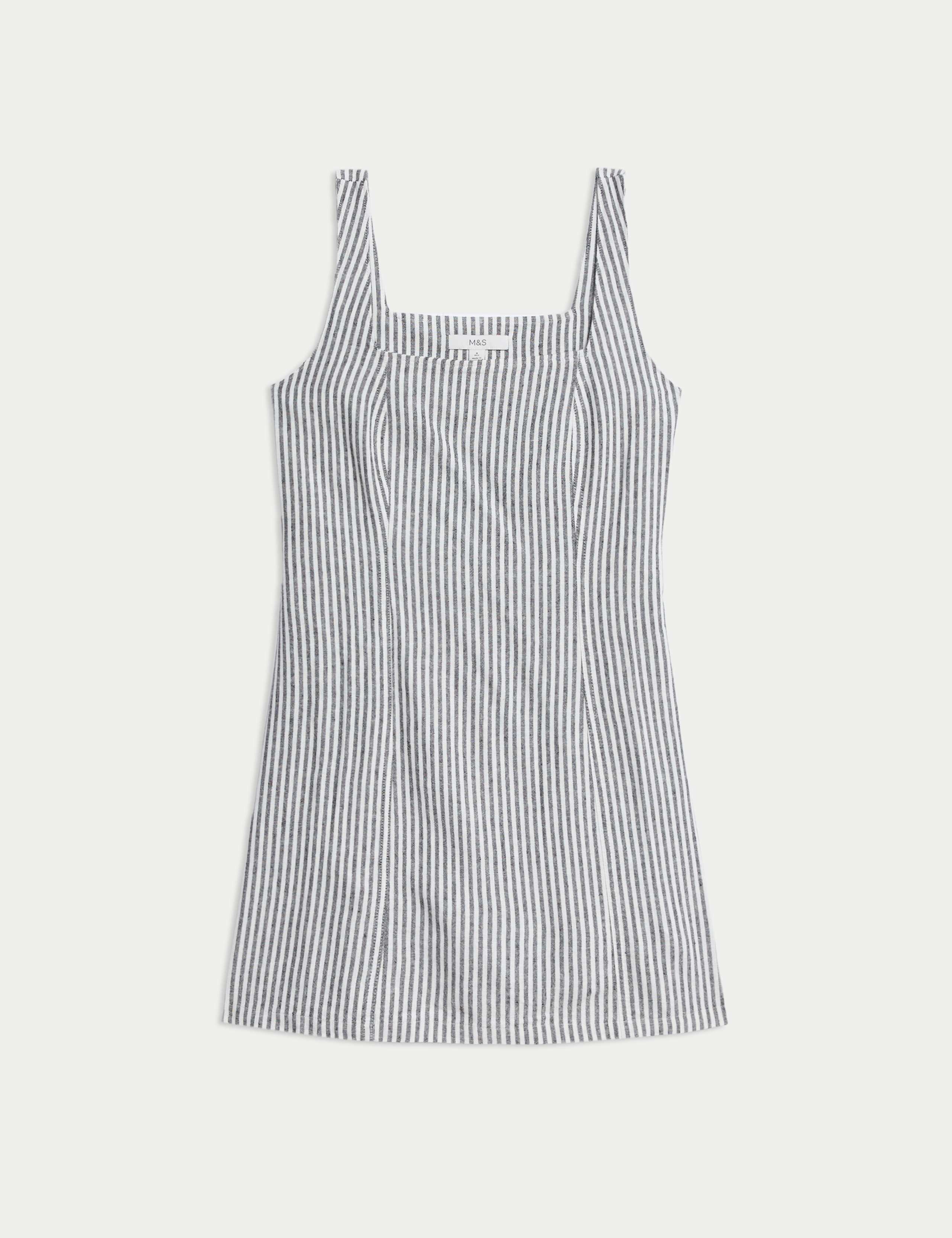 Linen Rich Striped Mini Shift Dress 2 of 5