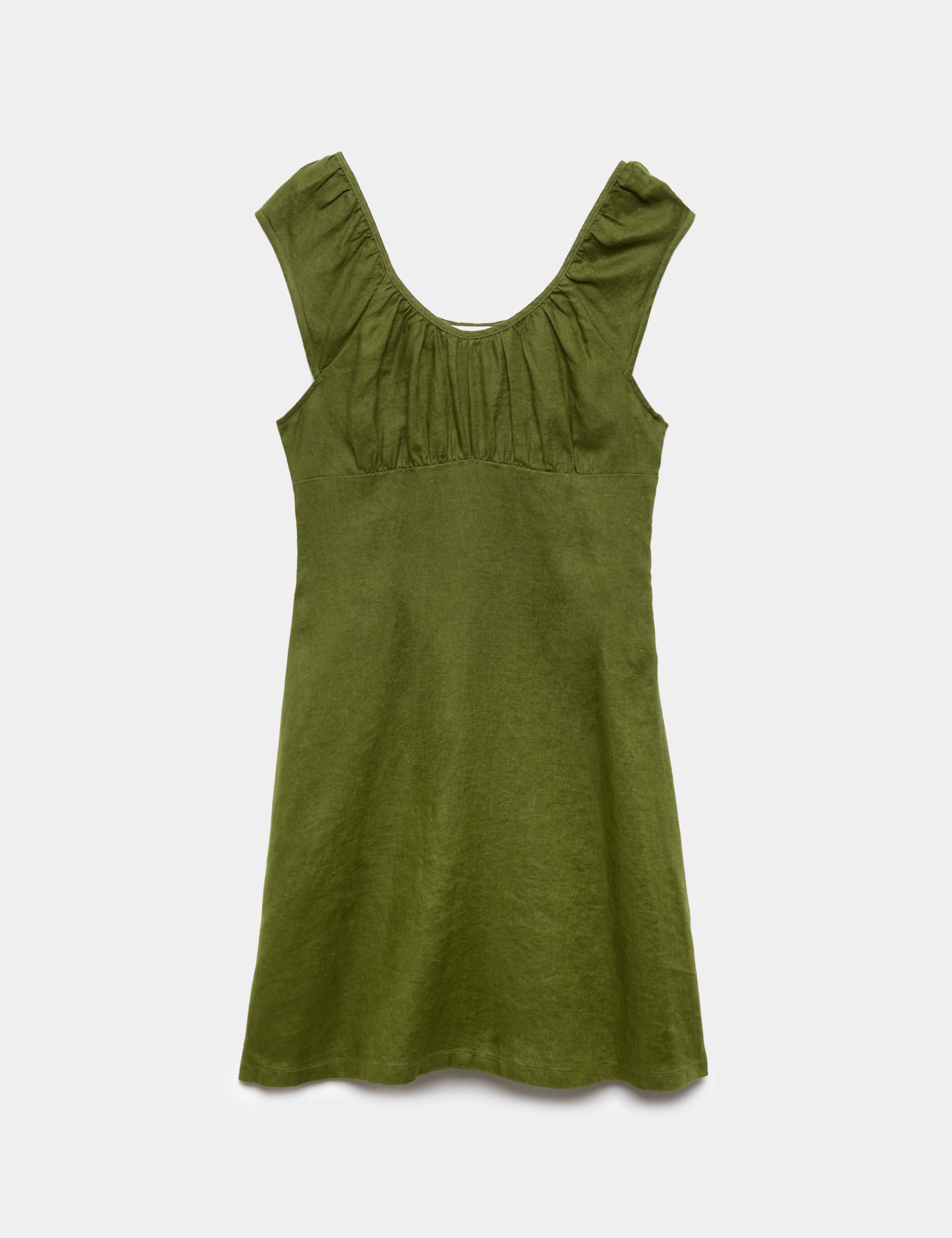 Pure Linen Ruched Mini Waisted Dress 2 of 4