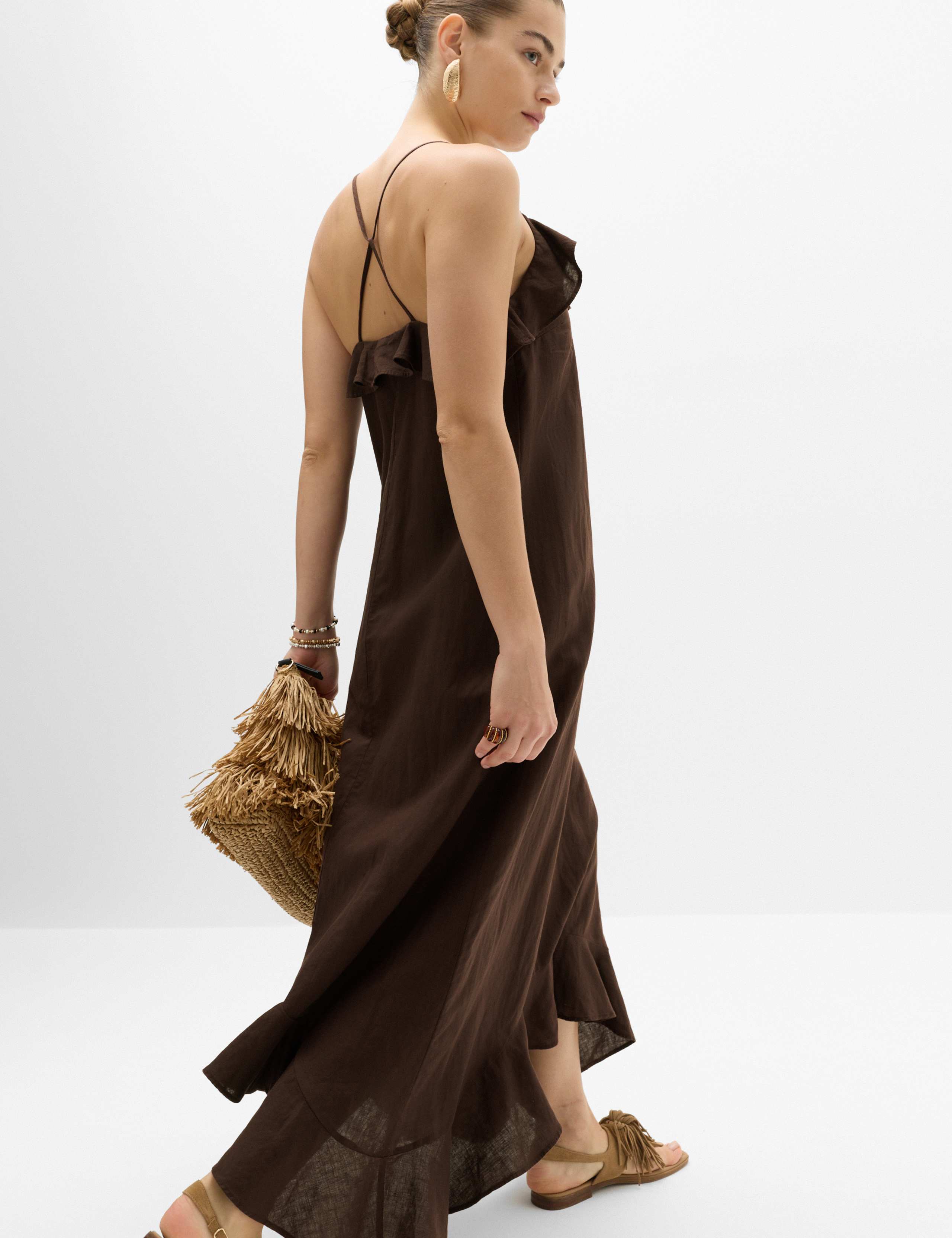 Linen Cotton Blend Ruffle Maxi Dress 5 of 7