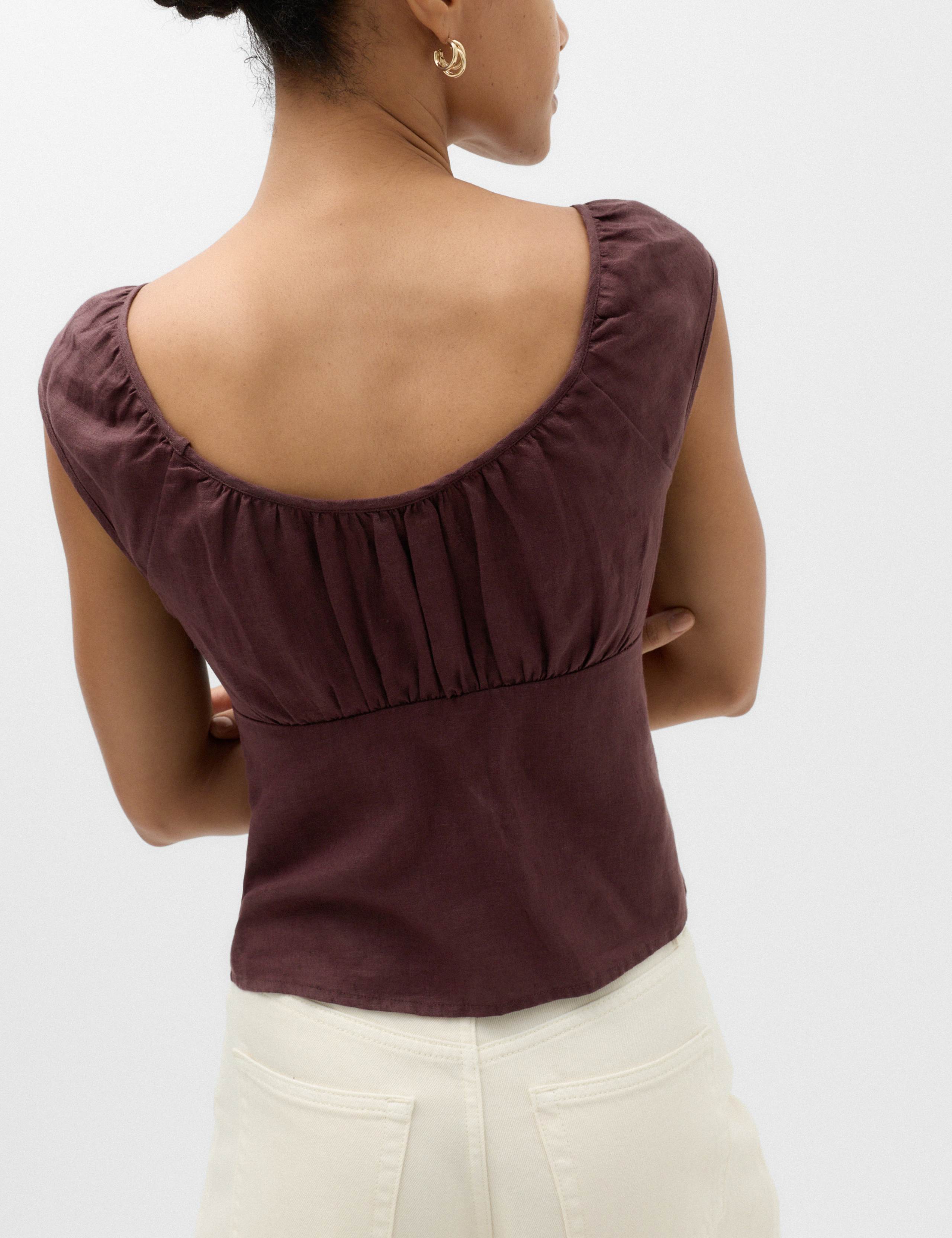 Pure Linen Square Neck Ruched Top 3 of 4