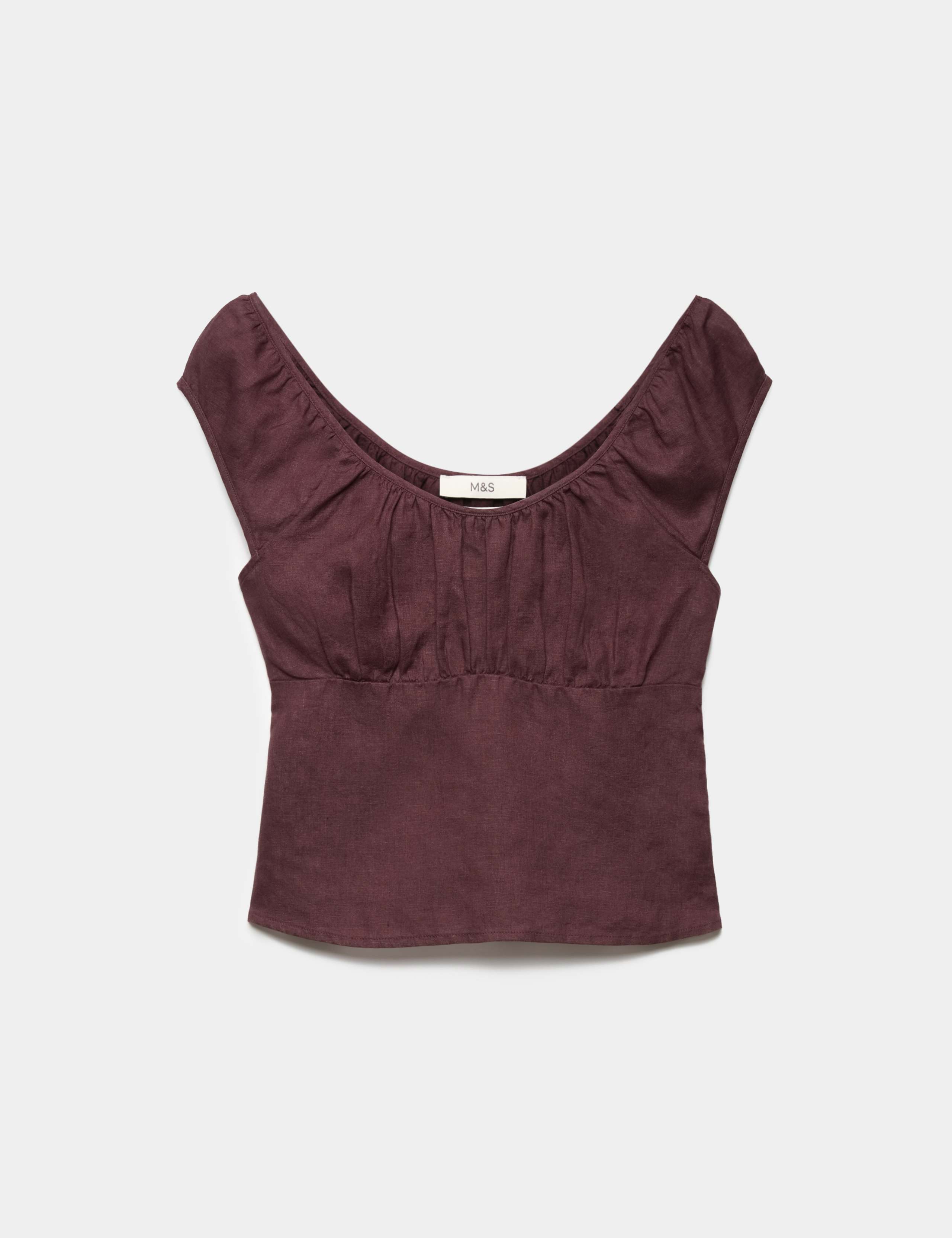 Pure Linen Square Neck Ruched Top 1 of 1