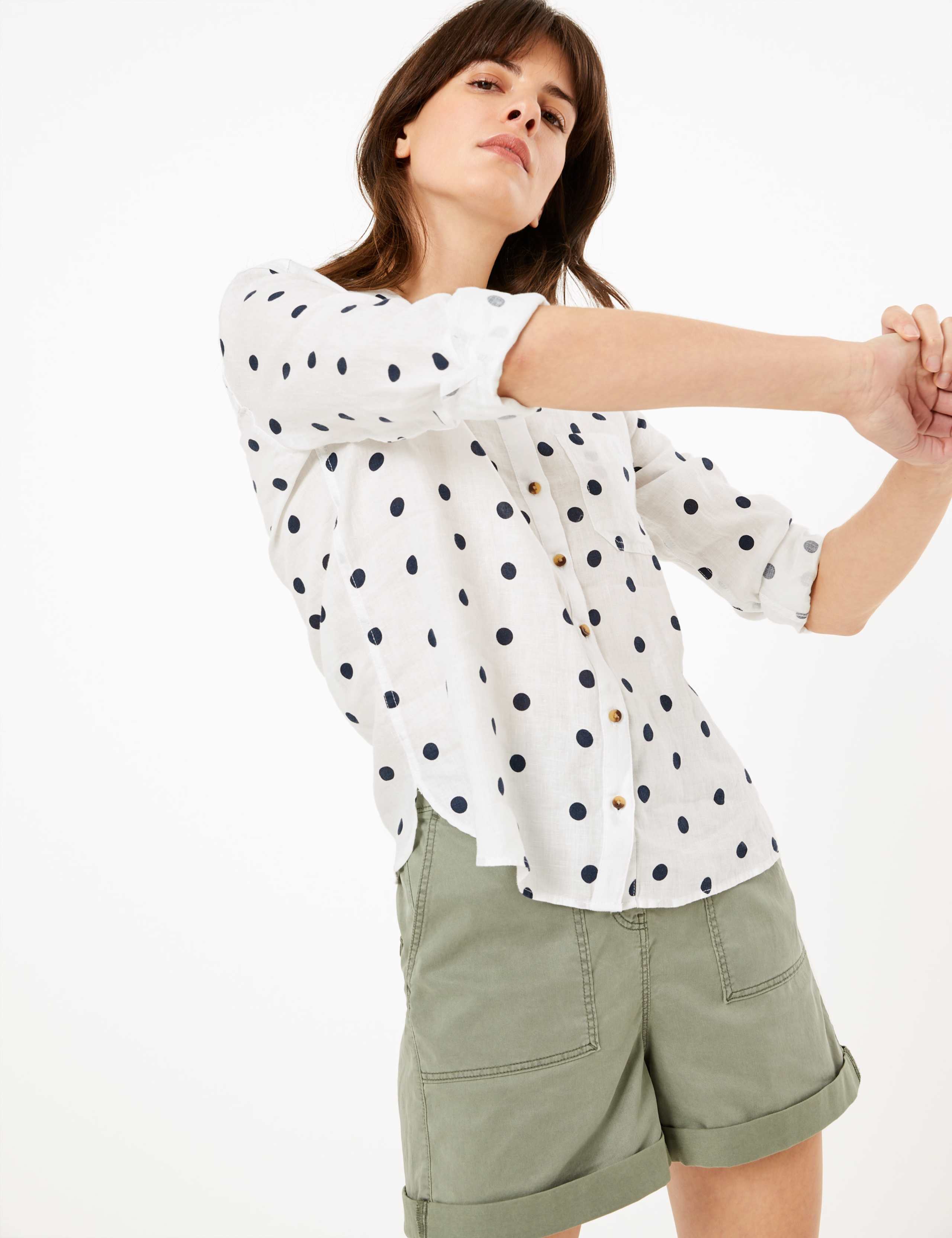Pure Linen Polka Dot Long Sleeve Shirt 1 of 4