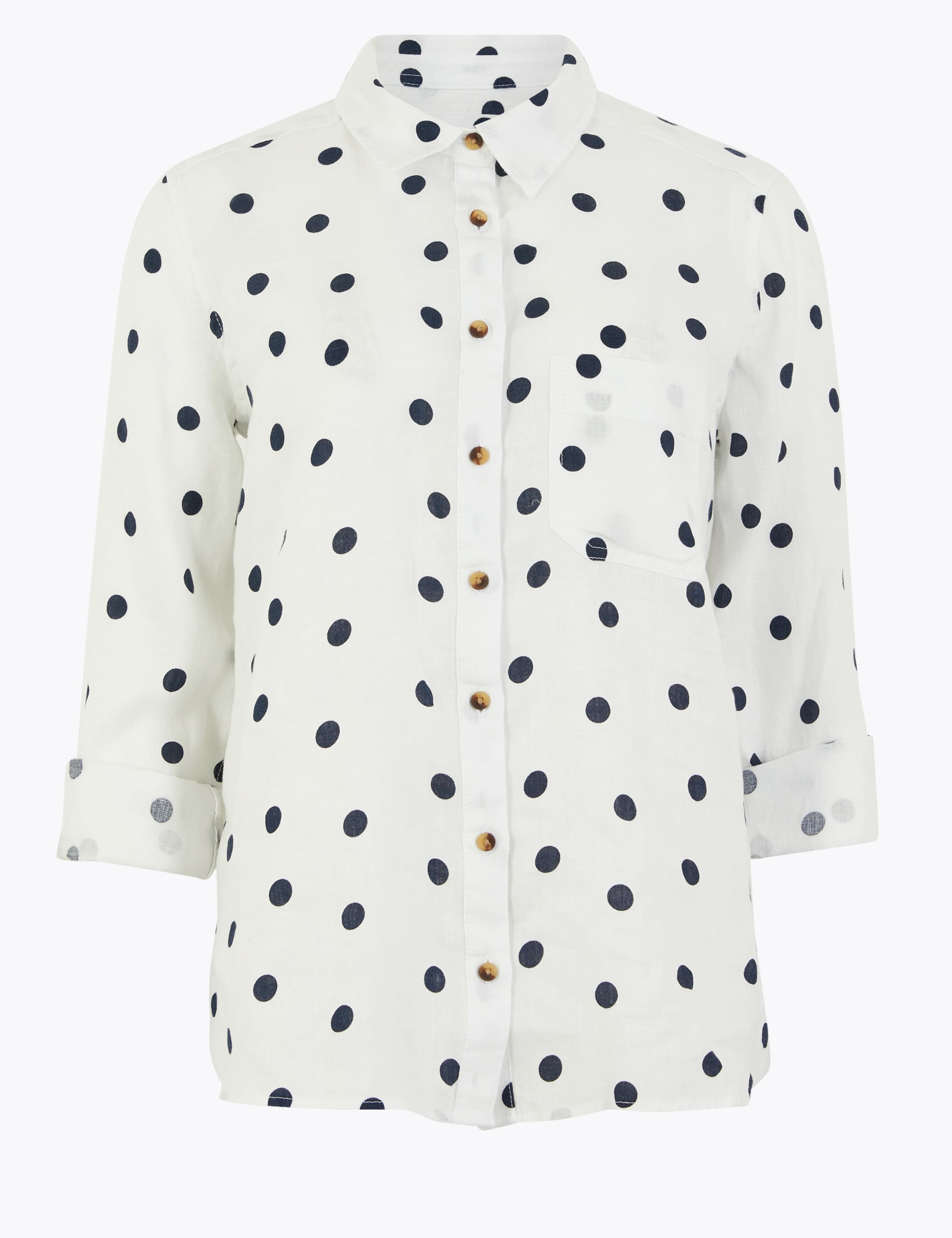 Pure Linen Polka Dot Long Sleeve Shirt 2 of 4