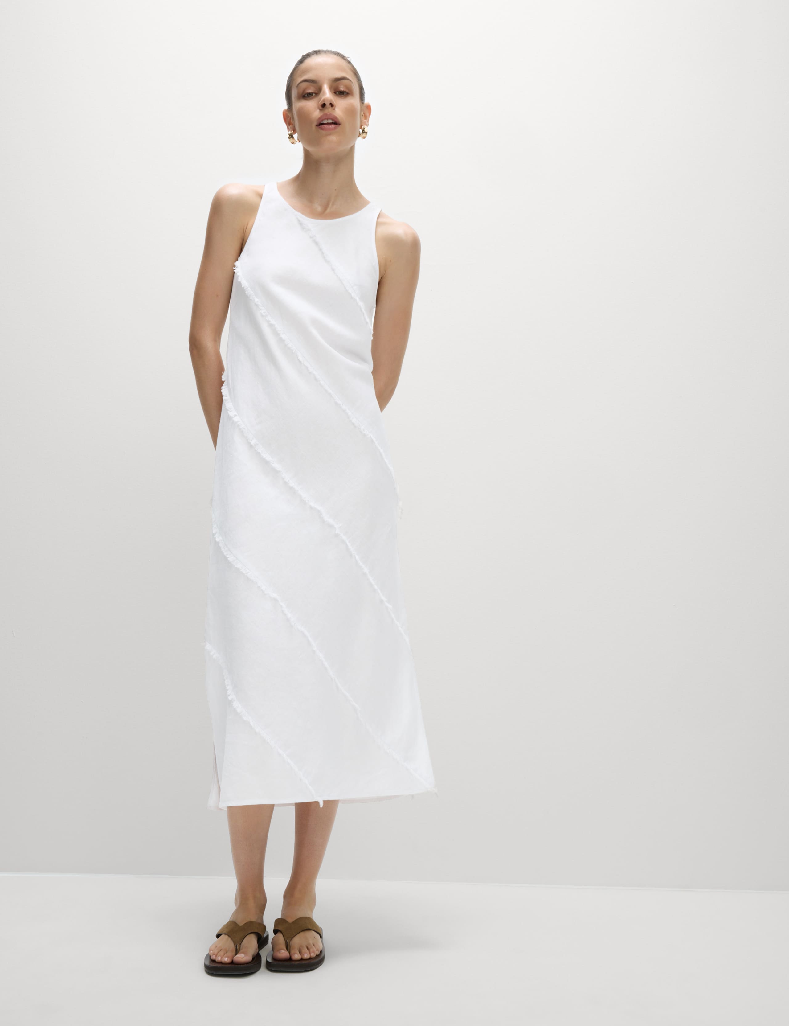 Linen Rich Raw Edge Midi Shift Dress 3 of 7
