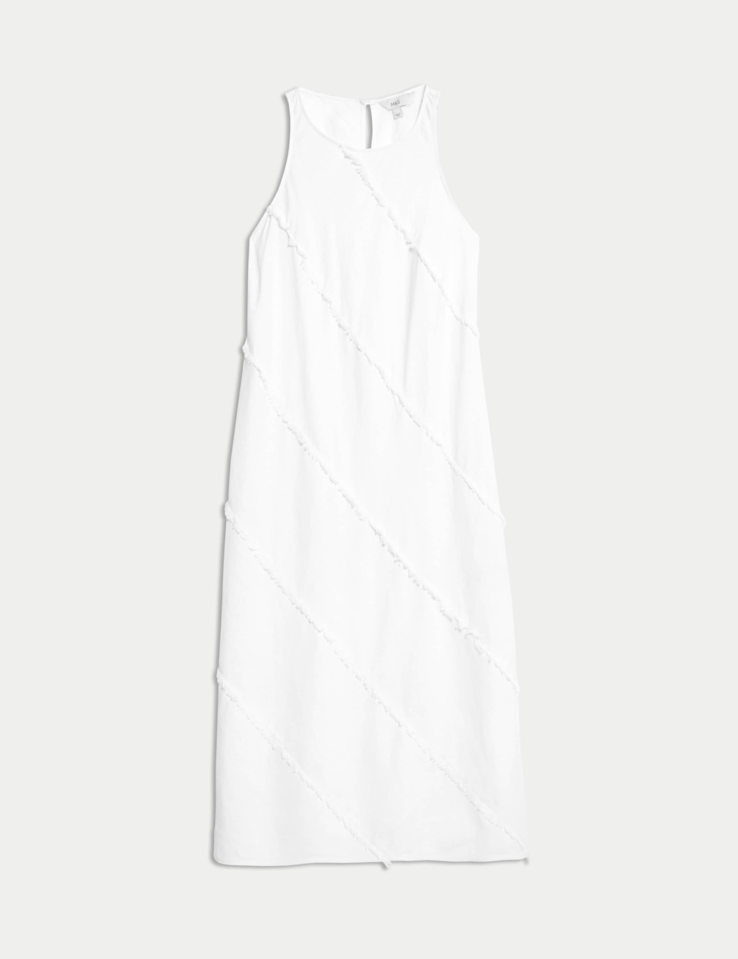 Linen Rich Raw Edge Midi Shift Dress 2 of 7