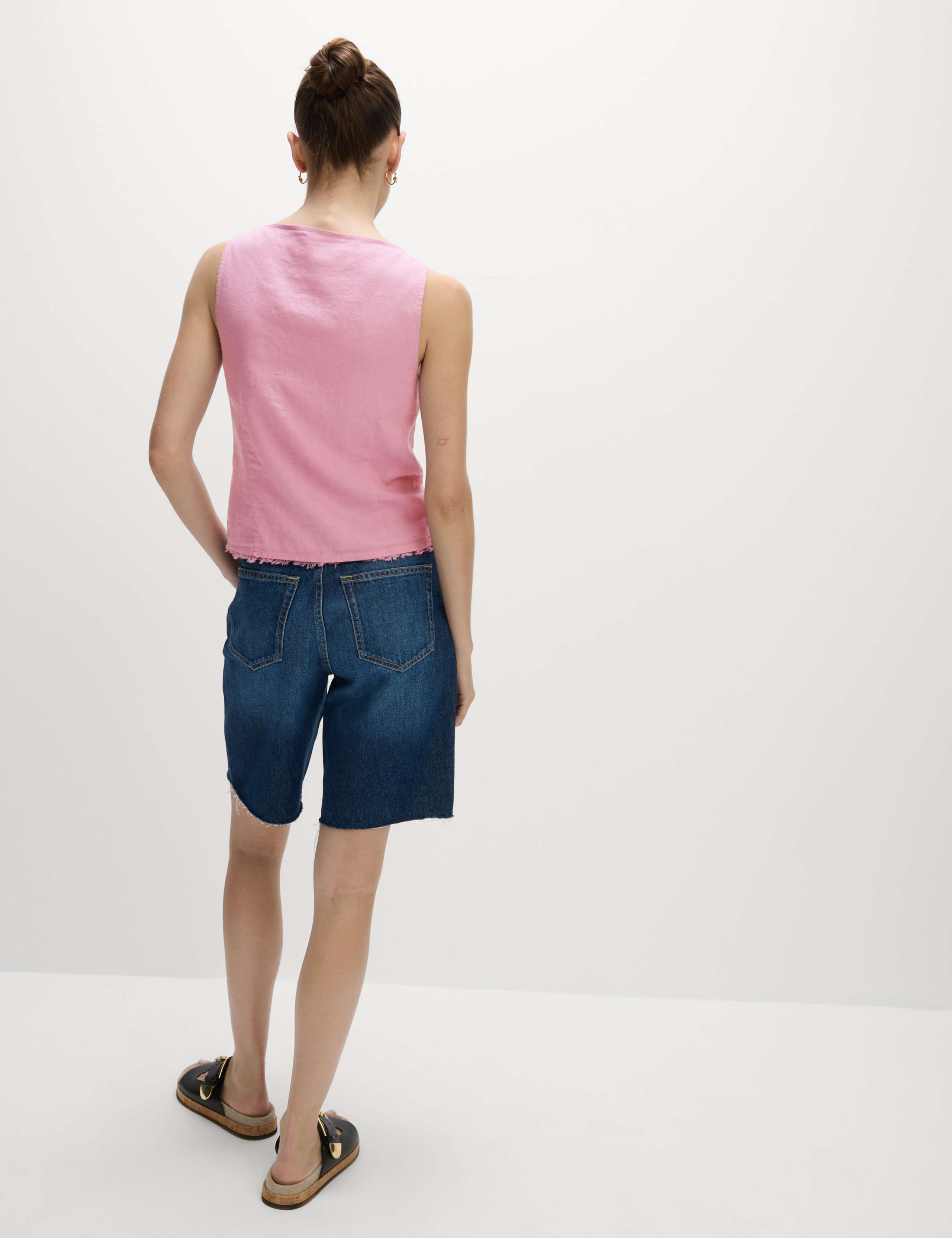Linen Rich Button Through Raw Edge Cami Top 5 of 6