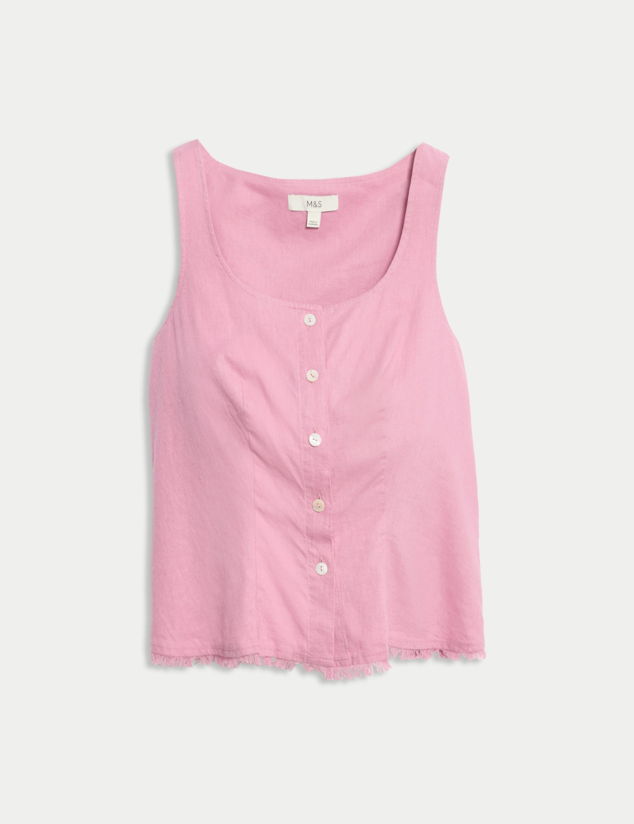 Linen Rich Button Through Raw Edge Cami Top 2 of 6