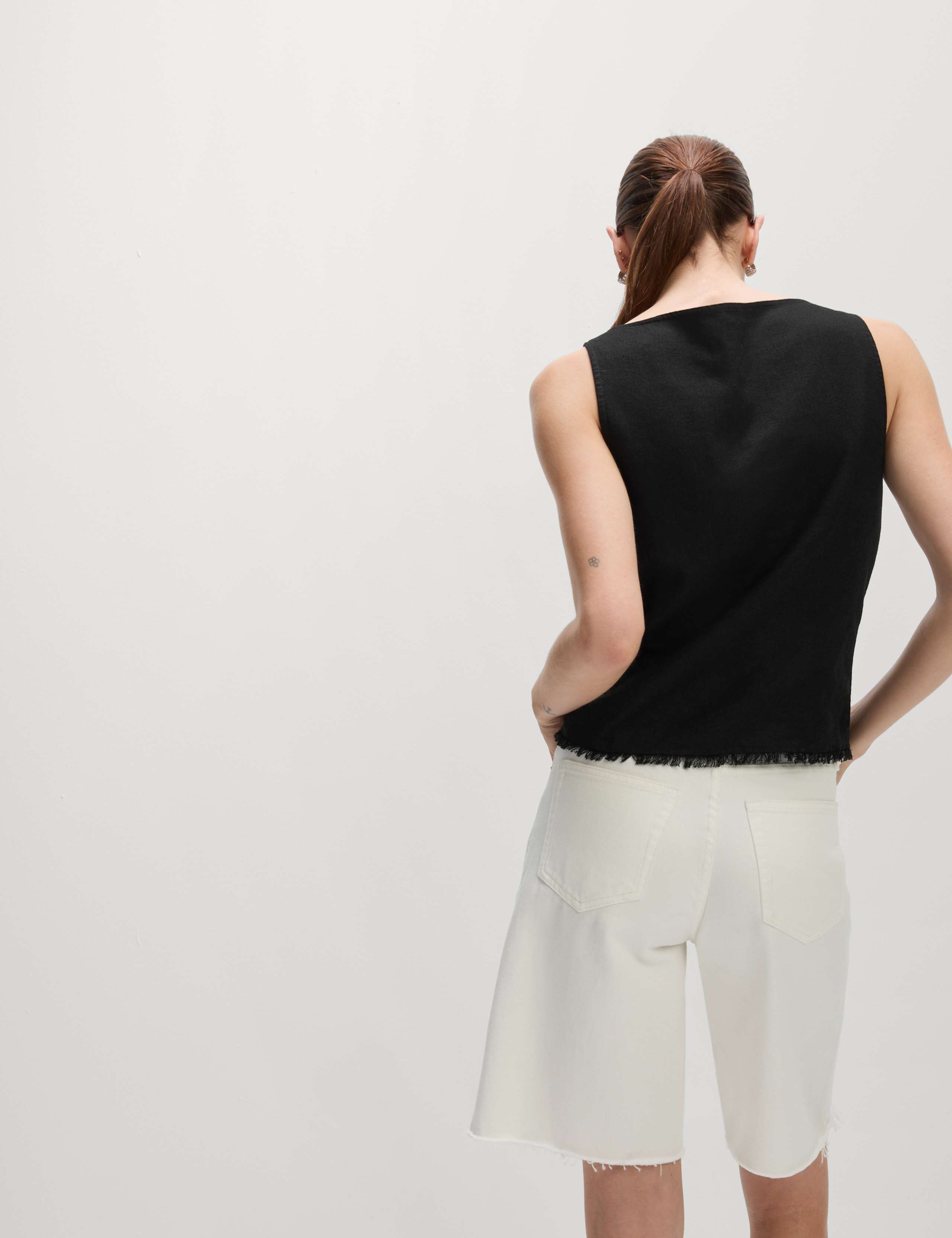 Linen Rich Button Through Raw Edge Cami Top 5 of 6