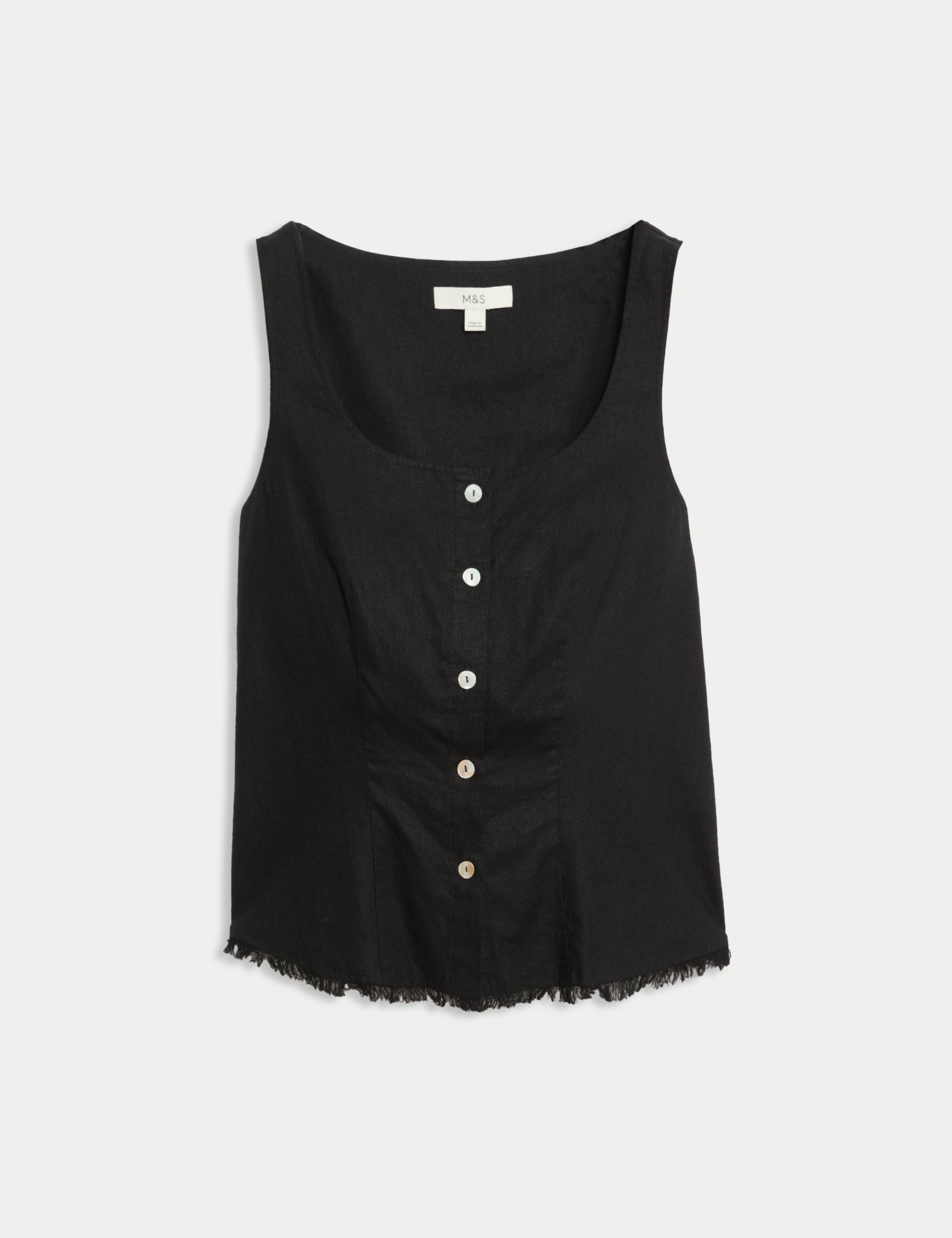 Linen Rich Button Through Raw Edge Cami Top 2 of 6