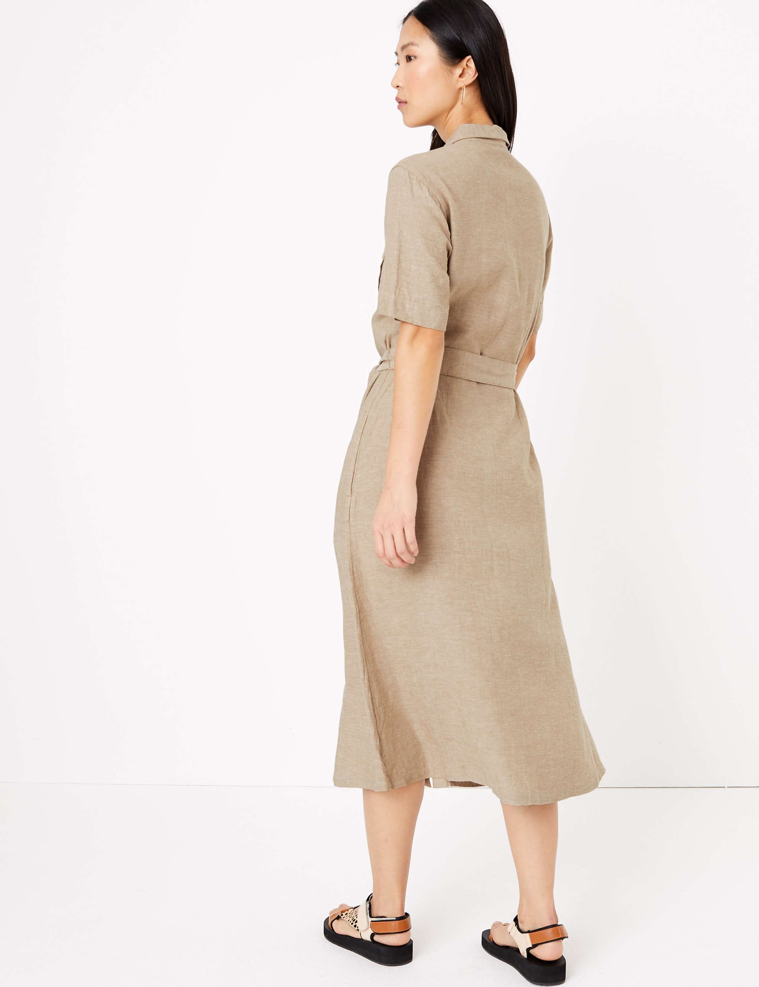 Linen Belted Midi Shirt Dress 4 of 4
