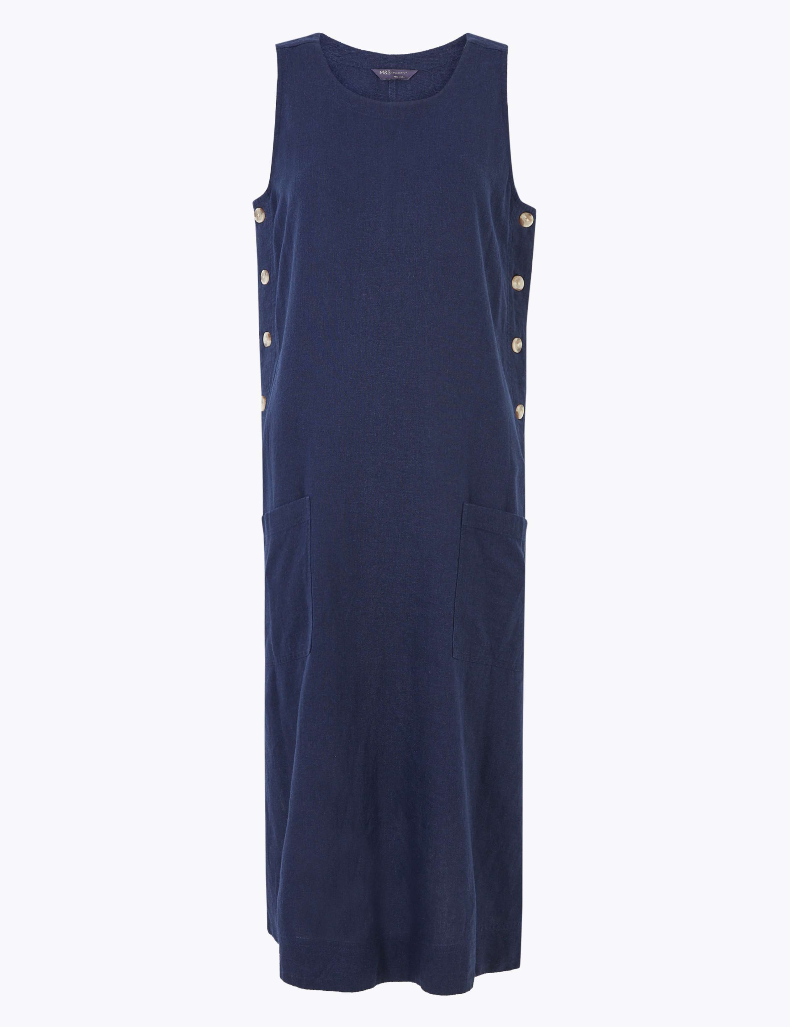 Linen Blend Side Button Midi Shift Dress 2 of 5
