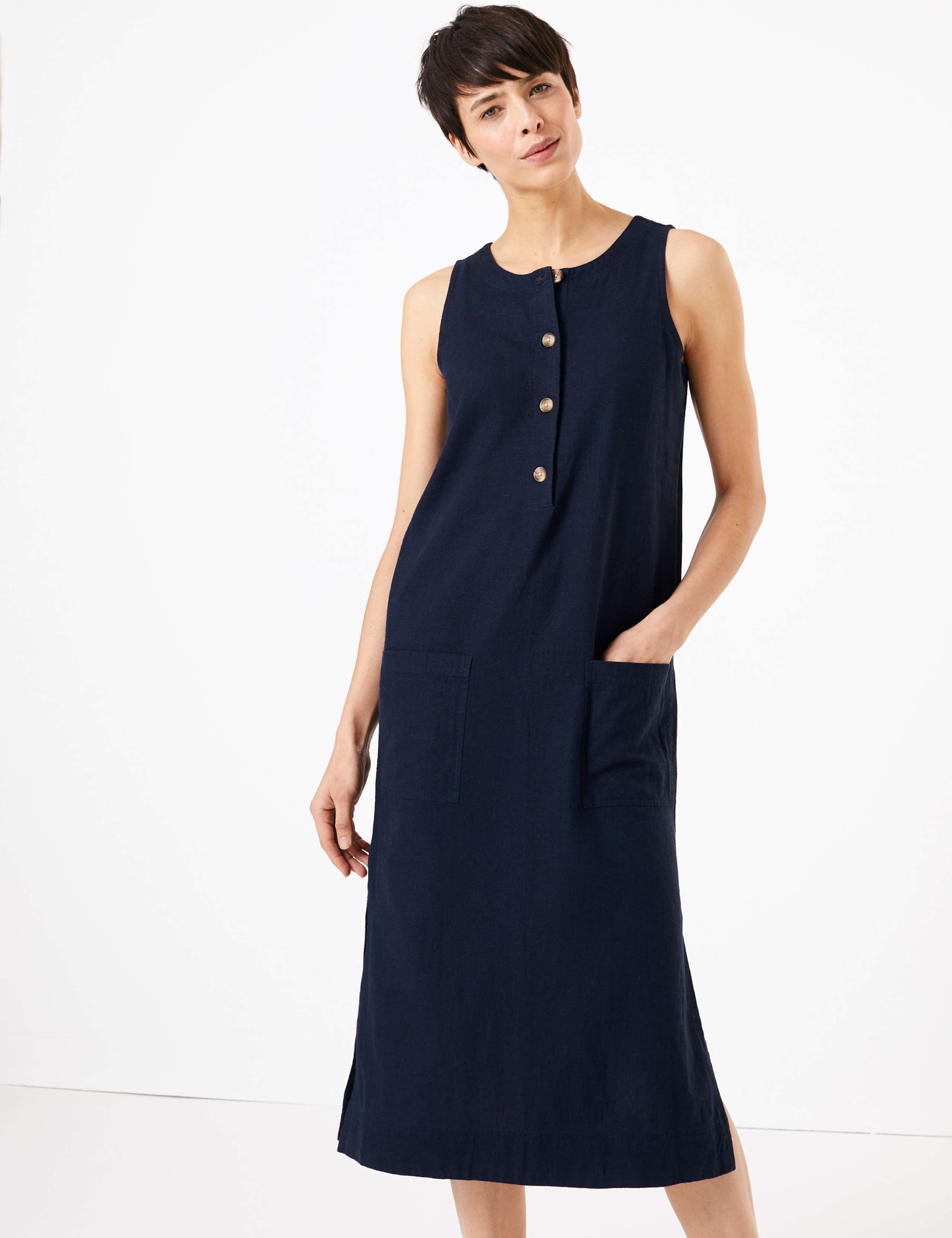 Linen Midi Shift Dress 1 of 6