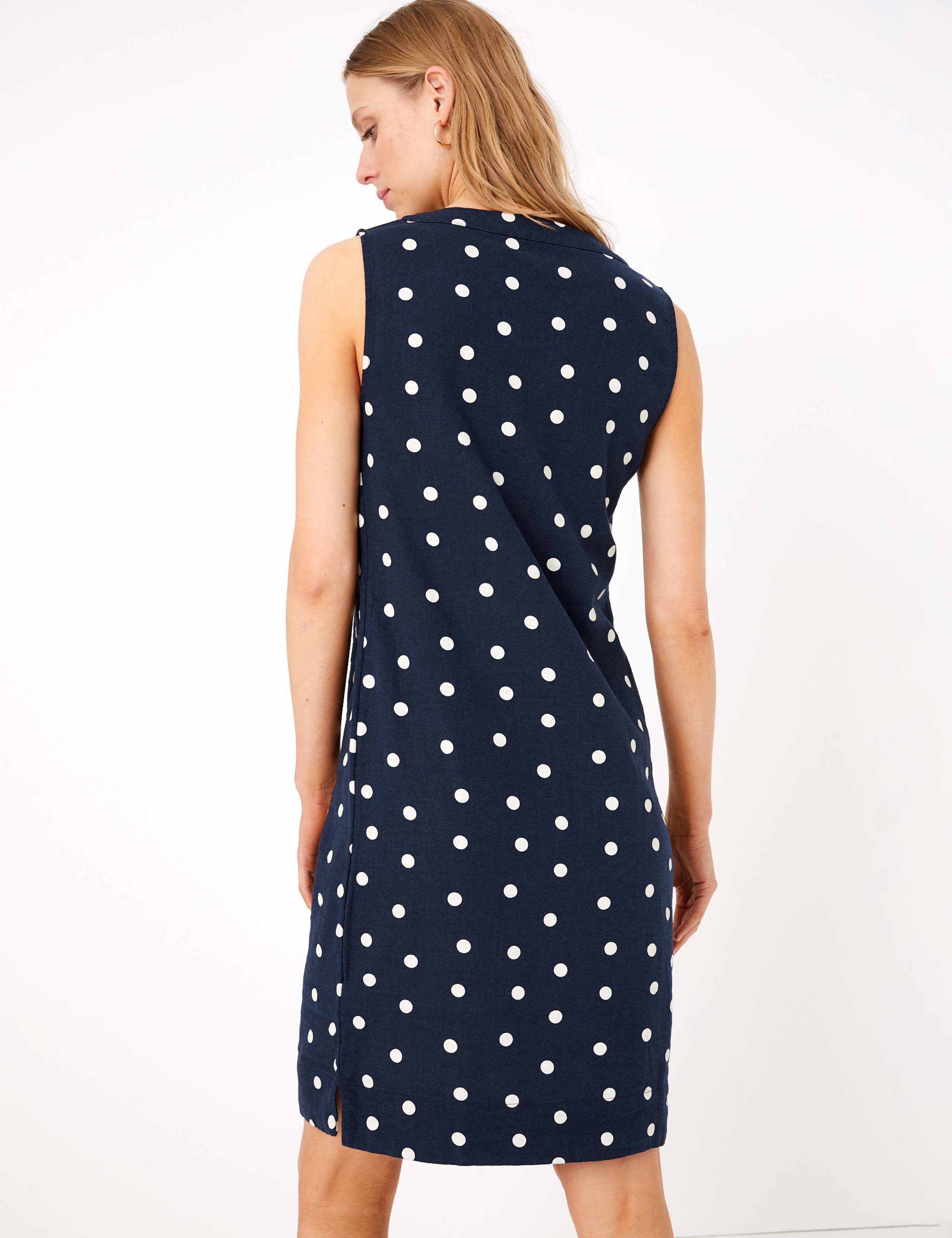 Linen Polka Dot Notch Neck Shift Dress M&S Collection M&S IE